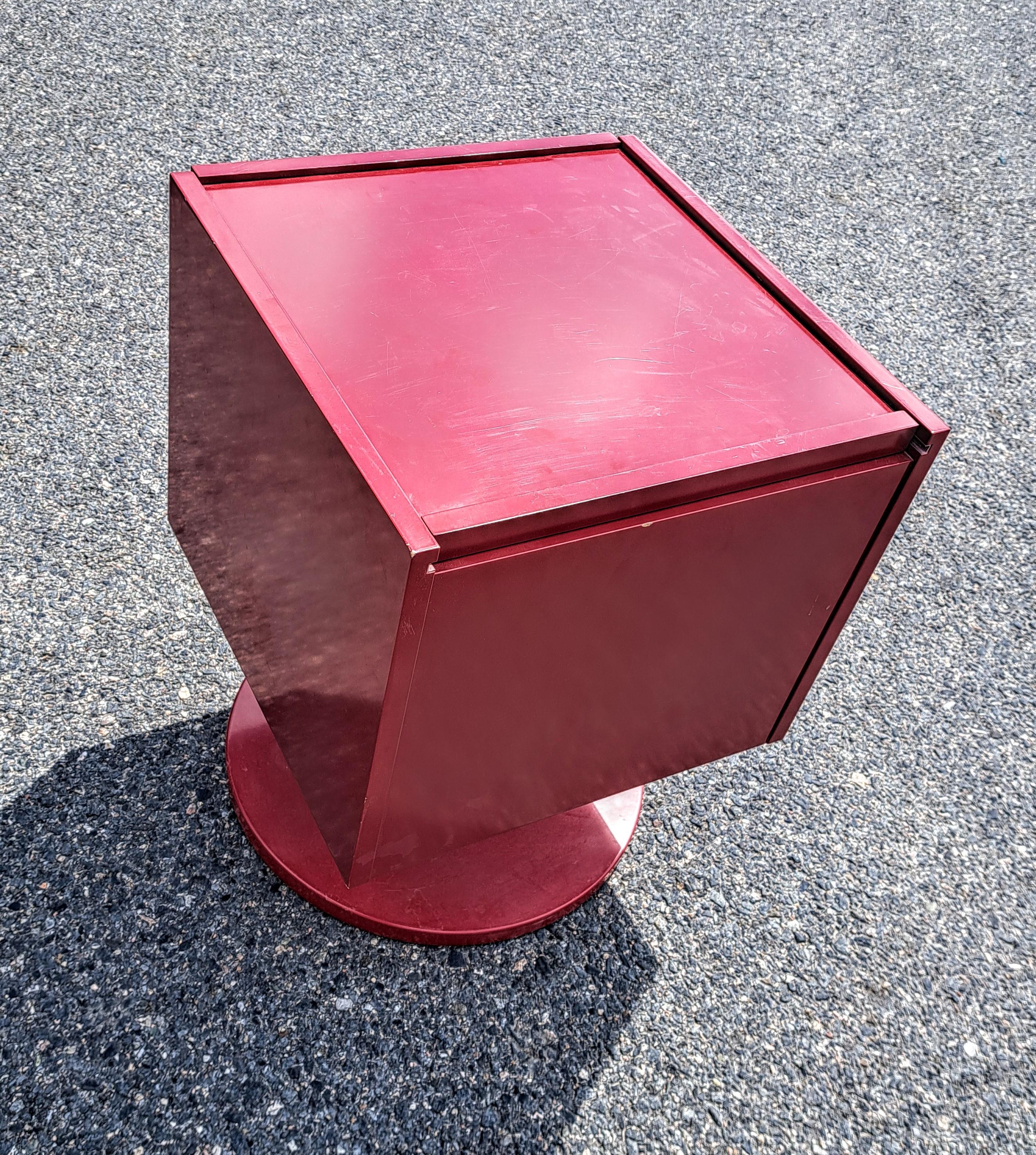Vintage Ikea Borlunda post modern red cube side table with storage. Post modern style on 