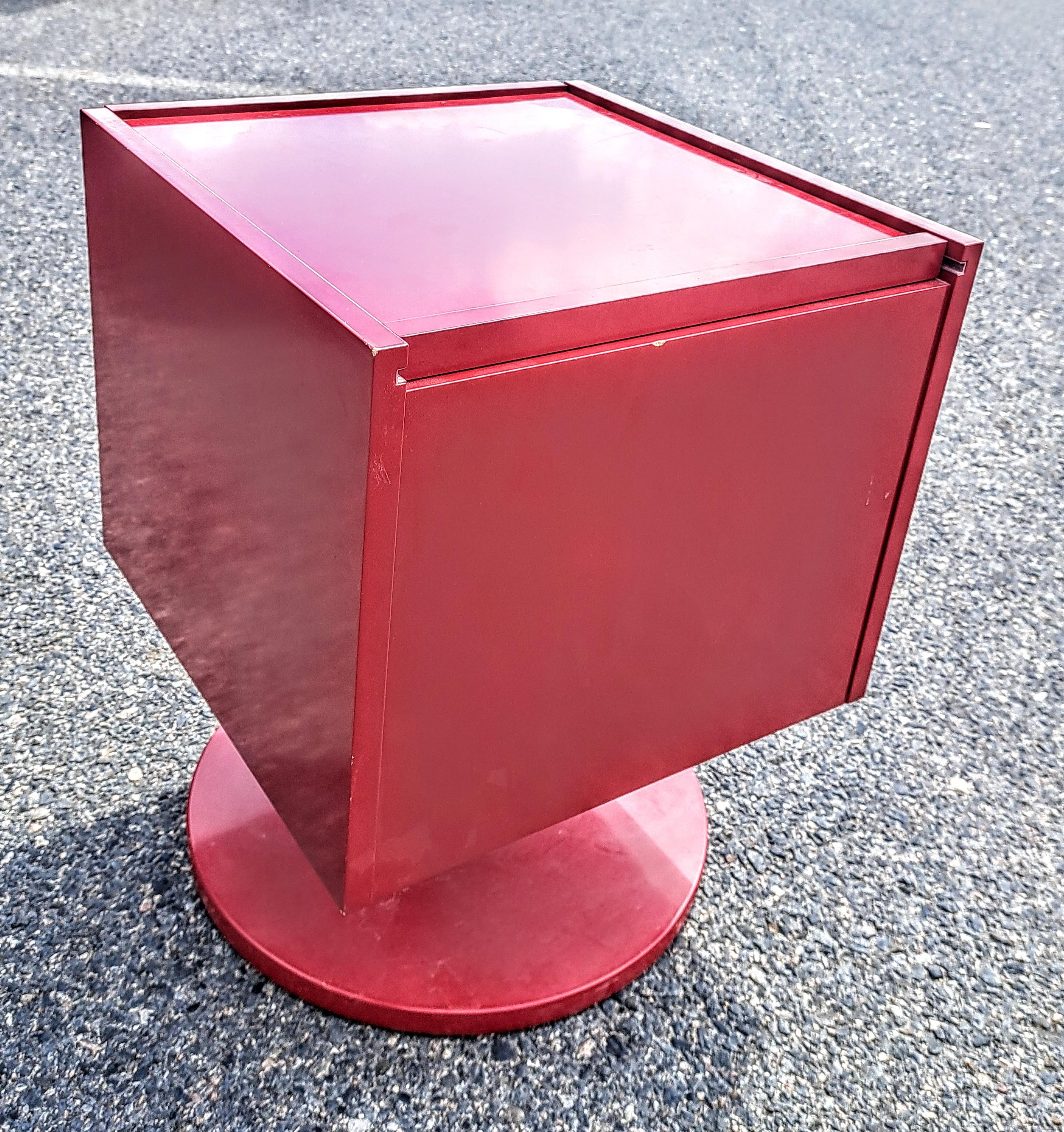 Vintage Ikea Red Borlunda Cube Side/End Table with Storage In Good Condition For Sale In East Freetown, MA