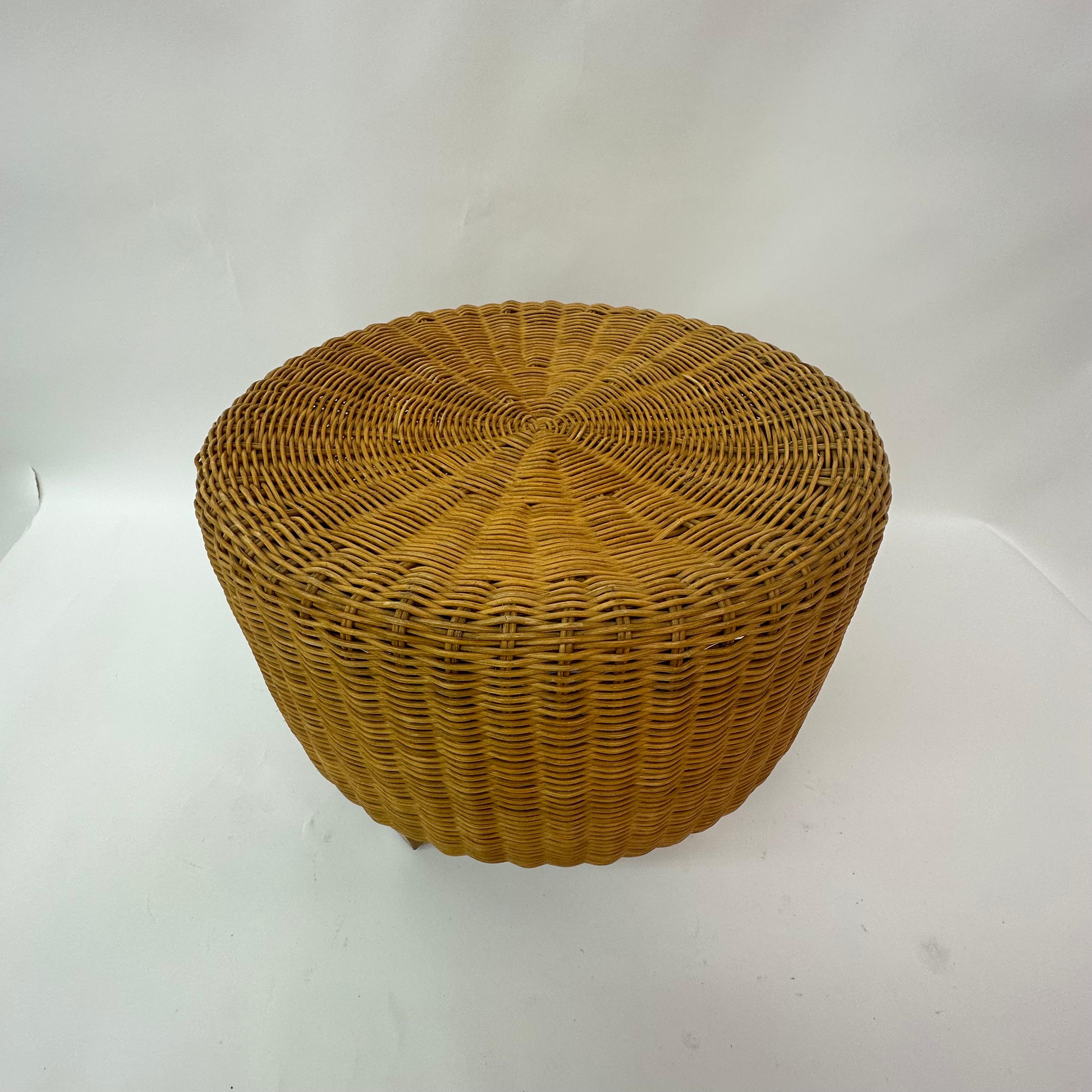 Swedish Vintage Ikea Round Wicker Rattan Stool ottoman