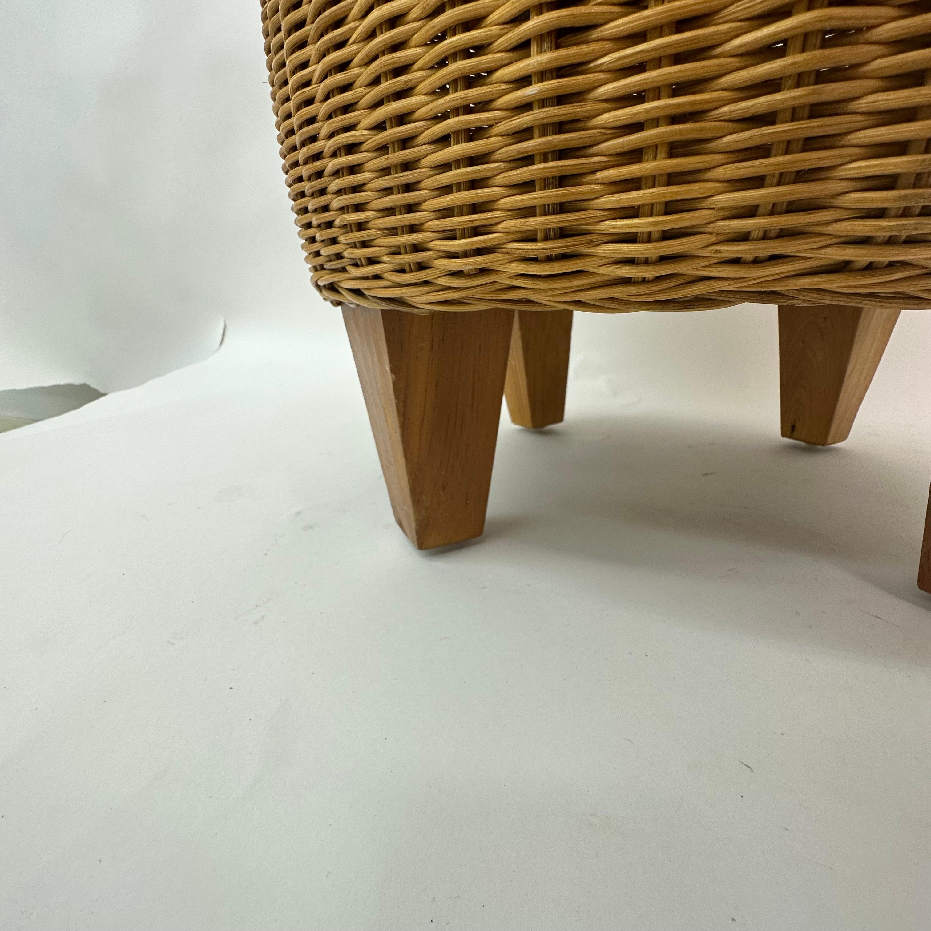 Late 20th Century Vintage Ikea Round Wicker Rattan Stool ottoman