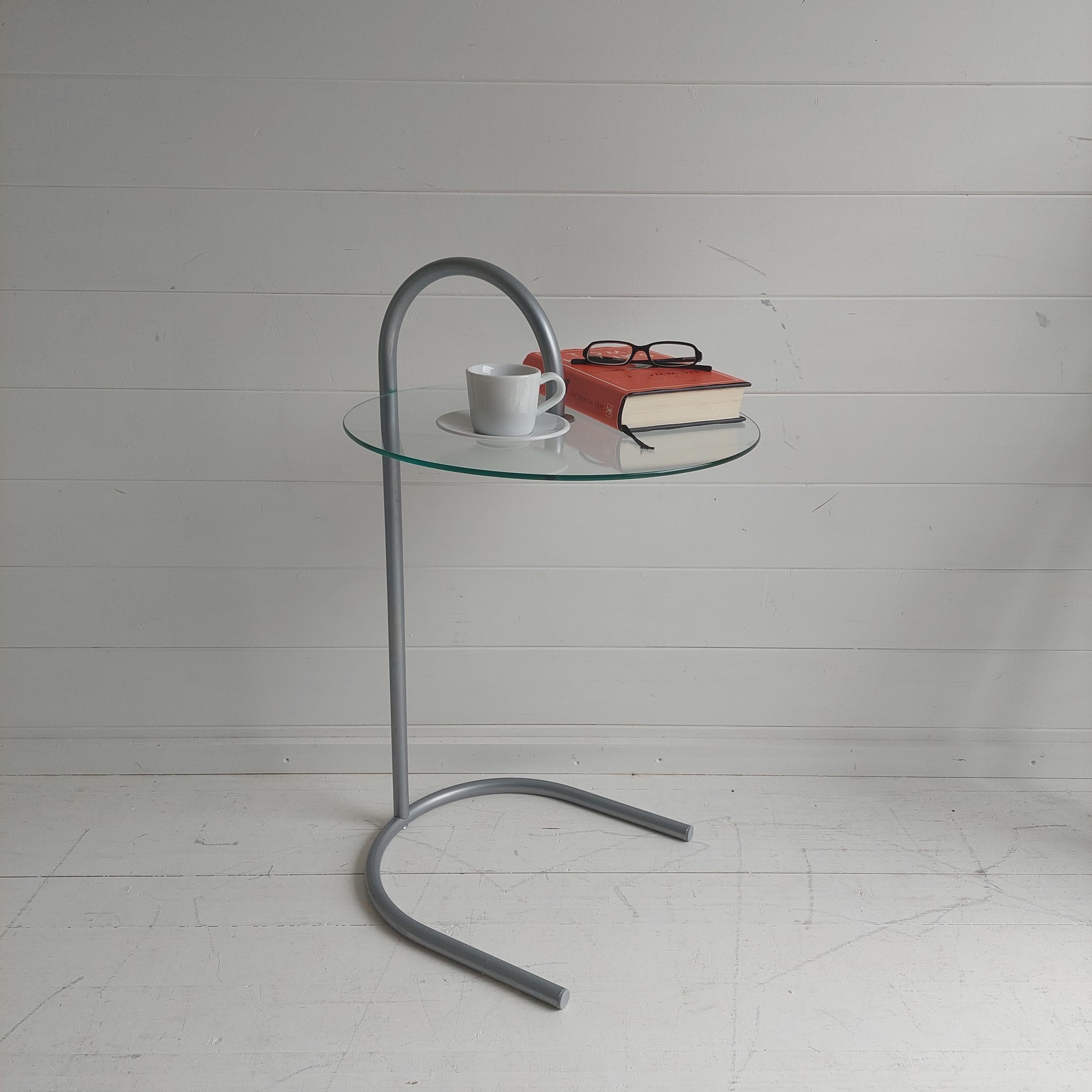 Rare PVintage Ikea Ry Coffee Side Table Glass Aluminium Light Weight.

The Ry side table (or sidobord) first featured in the Ikea catalogue from 1989; now very sought after. 
The Ry Side table takes the best of mid-century exploration into