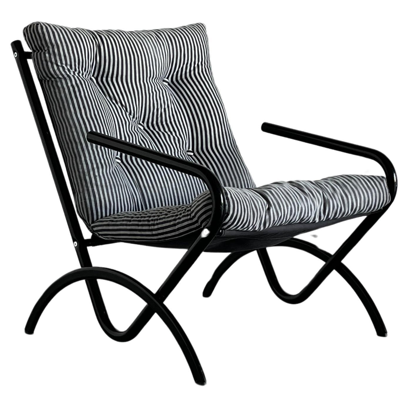 Vintage Ikea Style Postmodern Memphis Armchair, Striped Fabric, 1980s