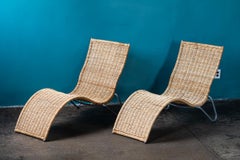 Vintage Ikea Wicker Chaises with Metal Legs