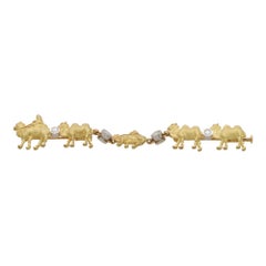 Vintage Ikeda Keiko Diamond Camel Brooch in 18k Yellow Gold