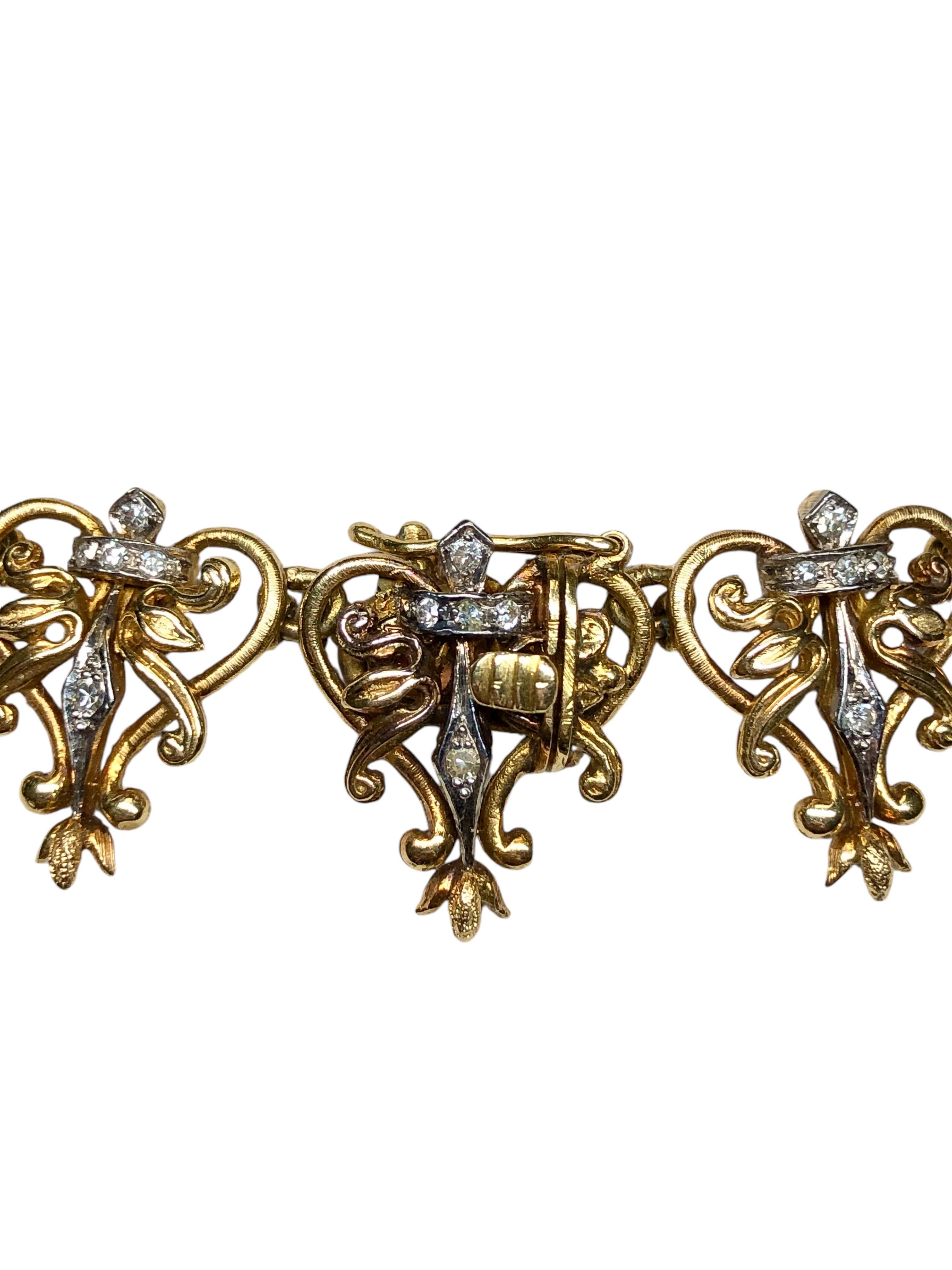Vintage Ilias Lalaounis 18K Diamond Art Nouveau Greek Station Necklace 17” In Good Condition For Sale In Winter Springs, FL