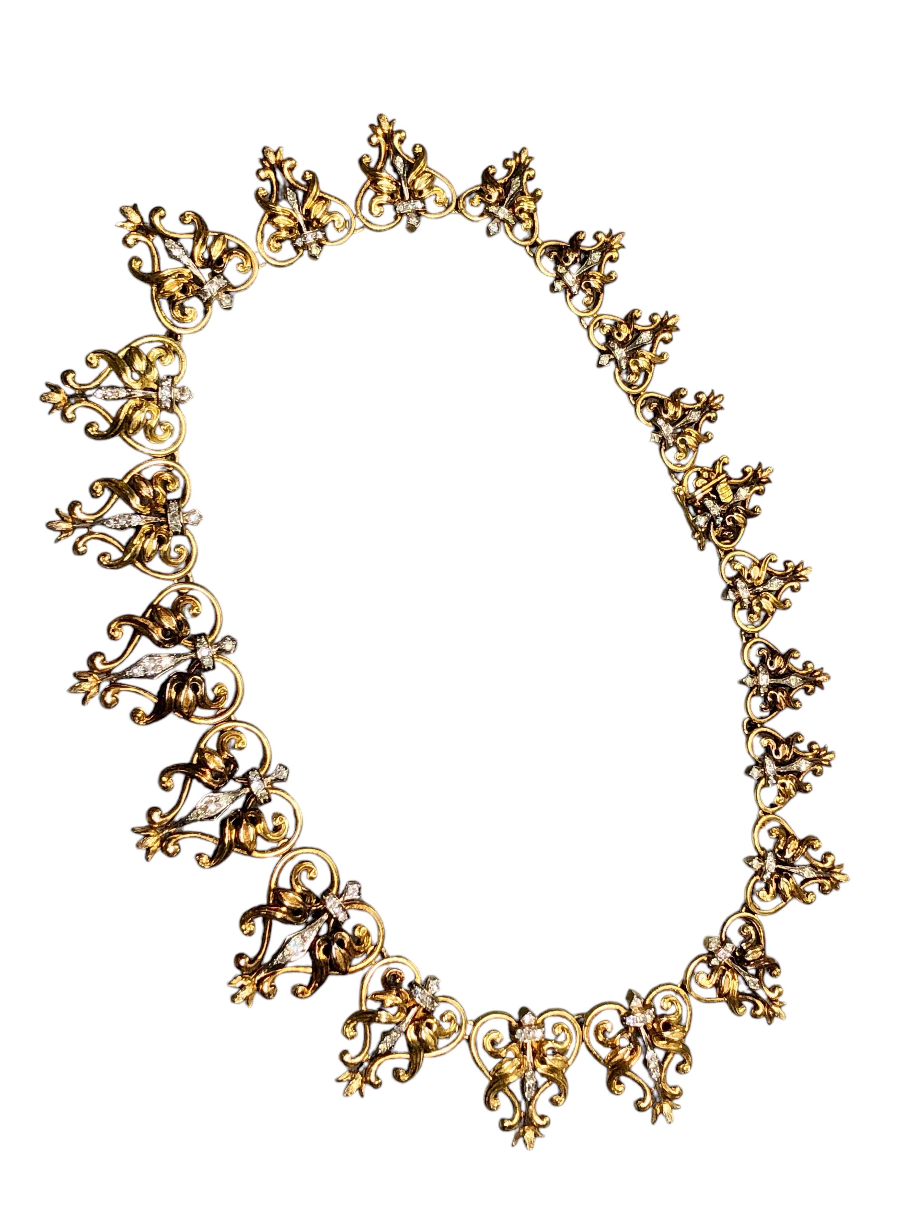 Vintage Ilias Lalaounis 18K Diamond Art Nouveau Greek Station Necklace 17” For Sale 1