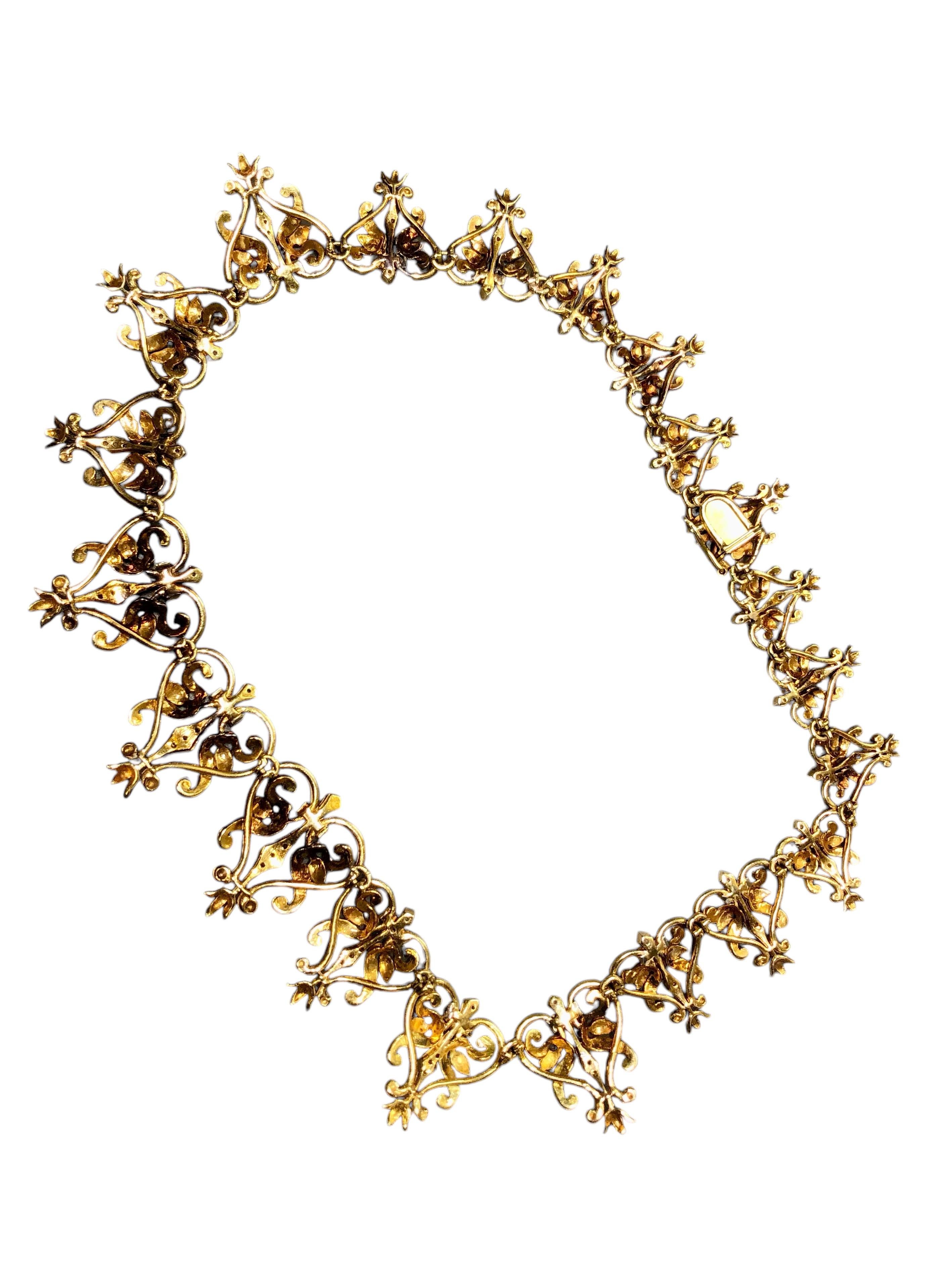 Vintage Ilias Lalaounis 18K Diamond Art Nouveau Greek Station Necklace 17” For Sale 2