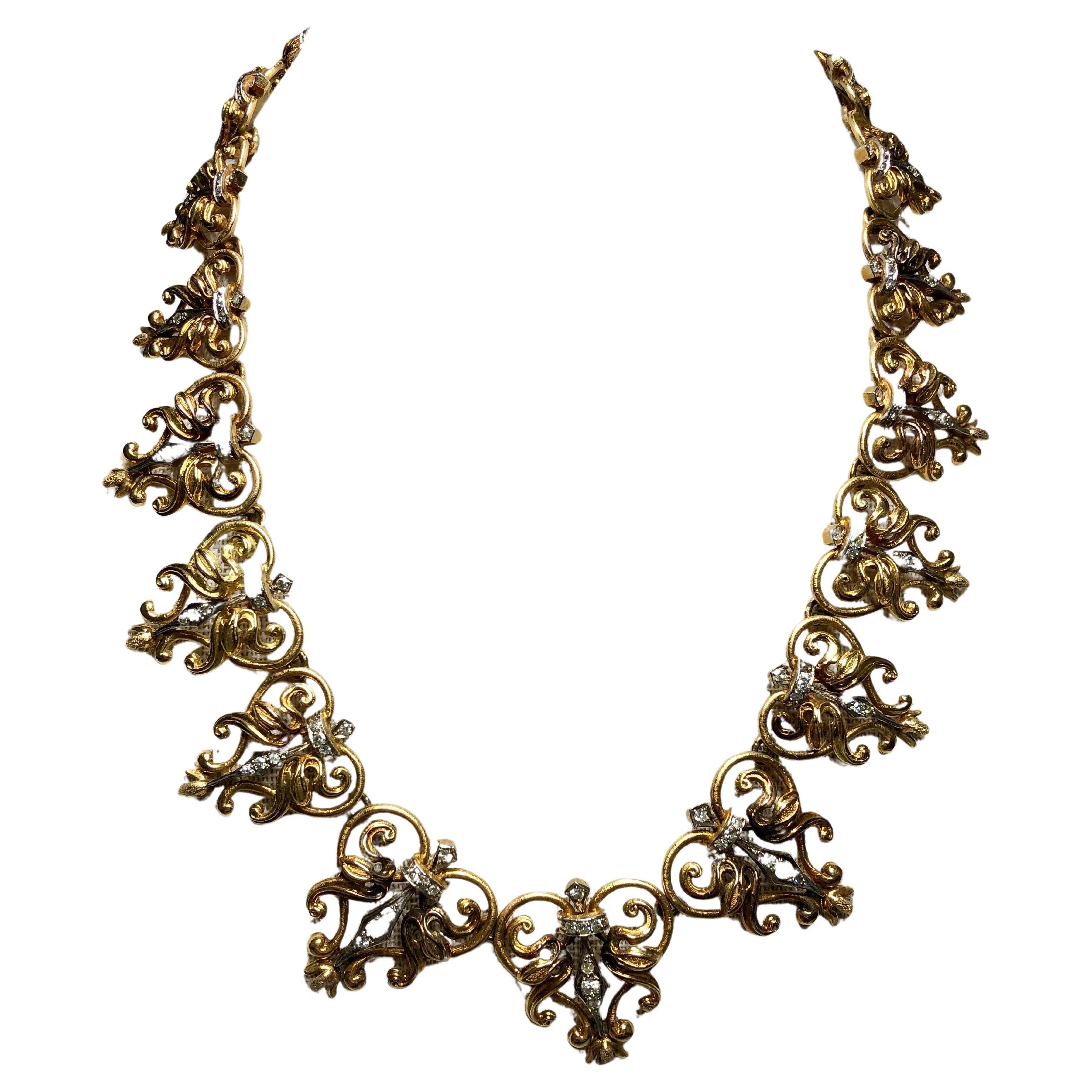 Vintage Ilias Lalaounis 18K Diamond Art Nouveau Greek Station Necklace 17”