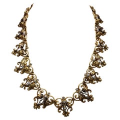 Vintage Ilias Lalaounis 18K Diamond Art Nouveau Greek Station Necklace 17”