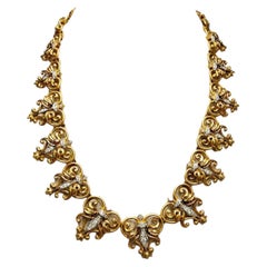 Vintage Ilias Lalaounis 18K Diamond Art Nouveau Greek Station Necklace 17”