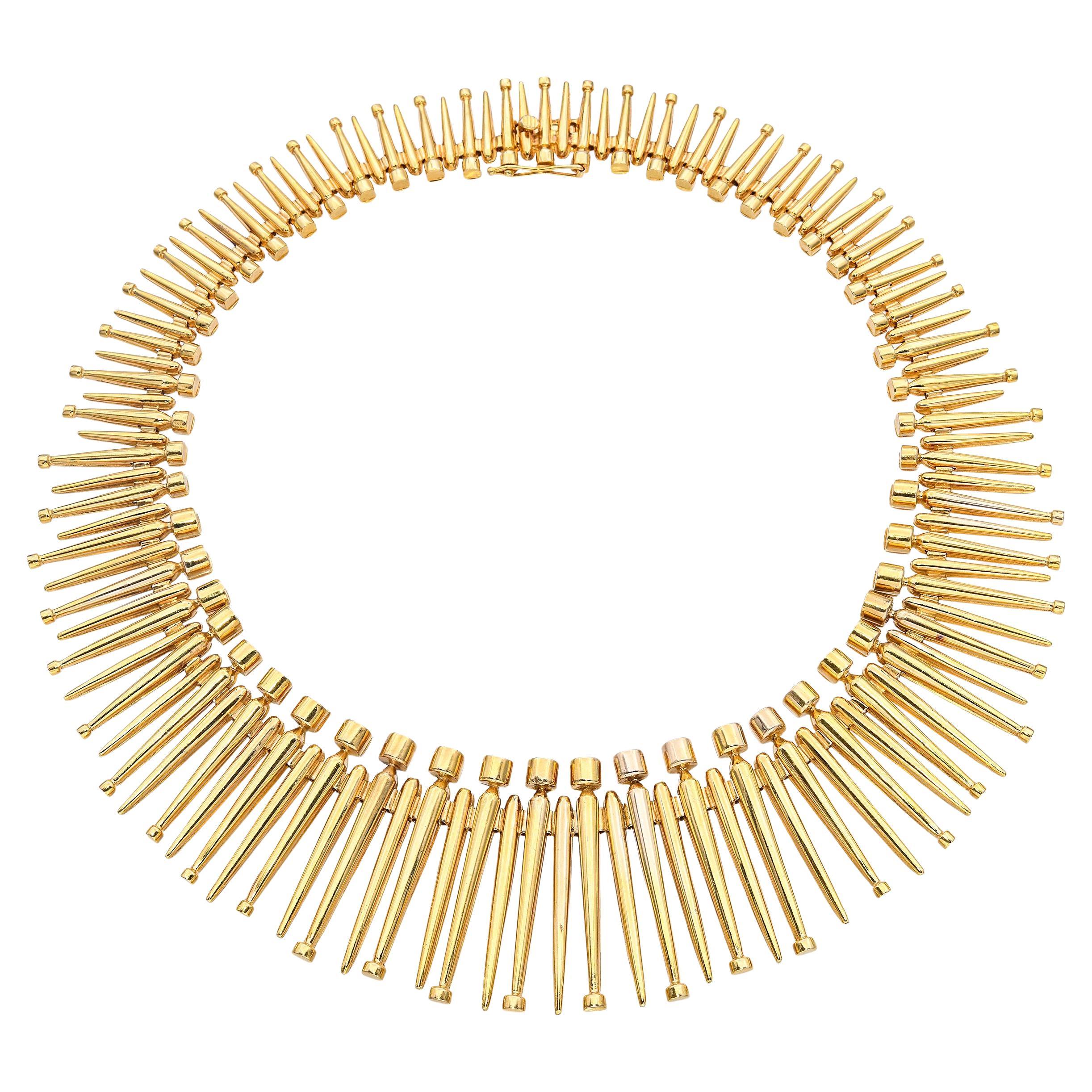 Vintage Ilias Lalaounis 18k Yellow Gold Graduated Spike Necklace im Angebot