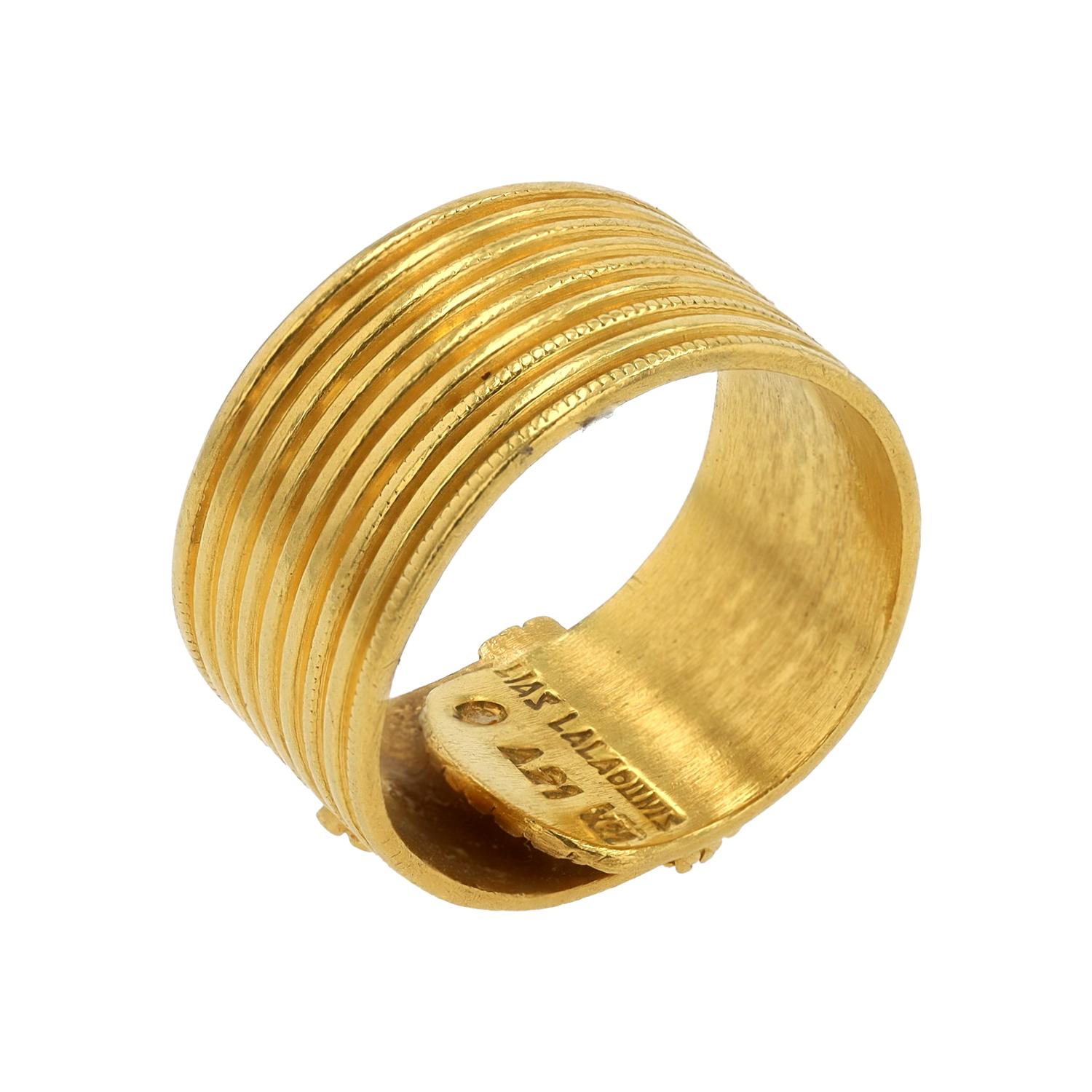 Etruscan Revival Vintage Ilias Lalaounis 22k Gold Wide Wrap Wedding Band Ring