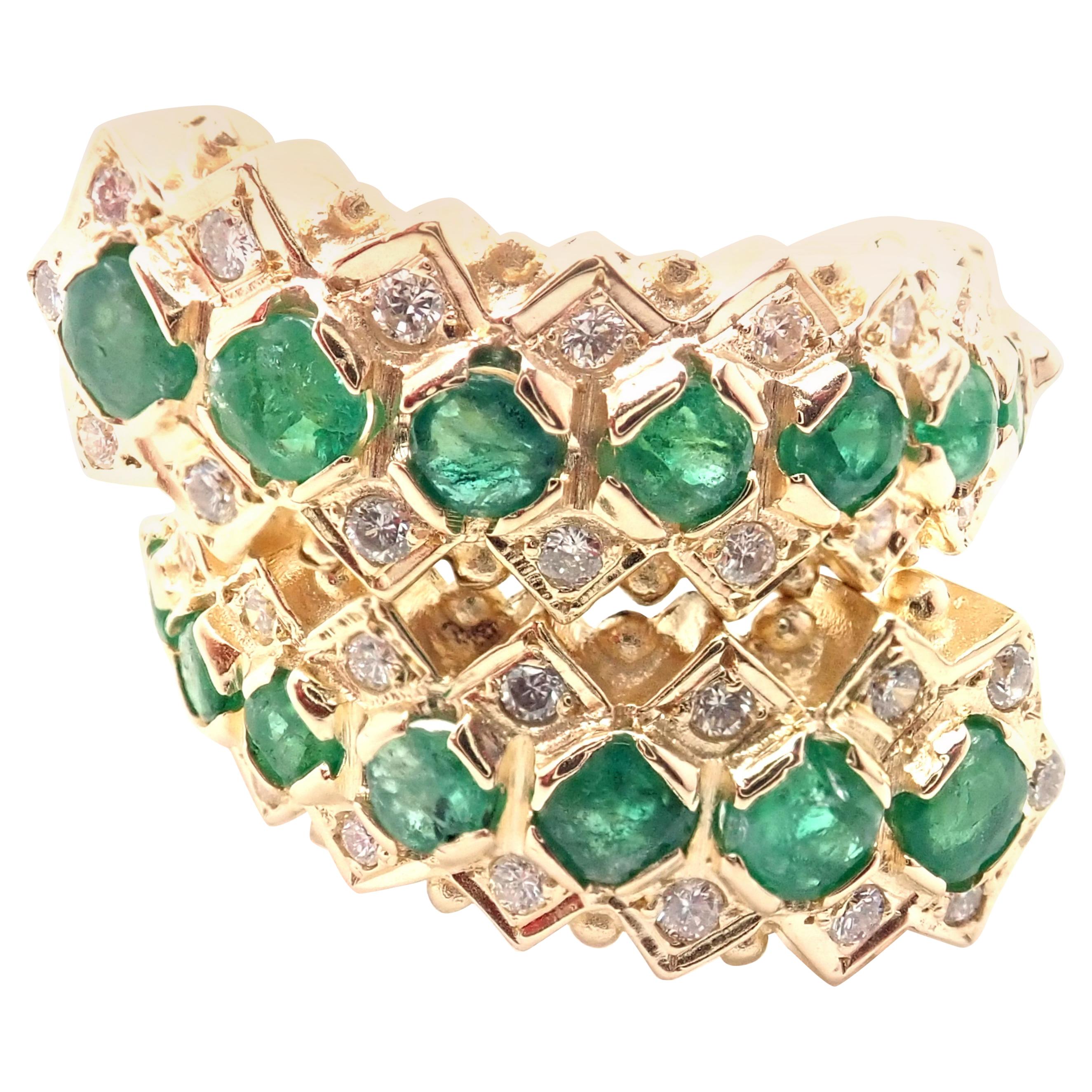 Vintage Ilias Lalaounis Diamond Emerald Yellow Gold Band Ring