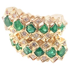 Vintage Ilias Lalaounis Diamond Emerald Yellow Gold Band Ring