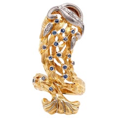 Vintage Ilias Lalaounis Diamant Saphir 18K Gelb Weißgold Koi Fisch Ring