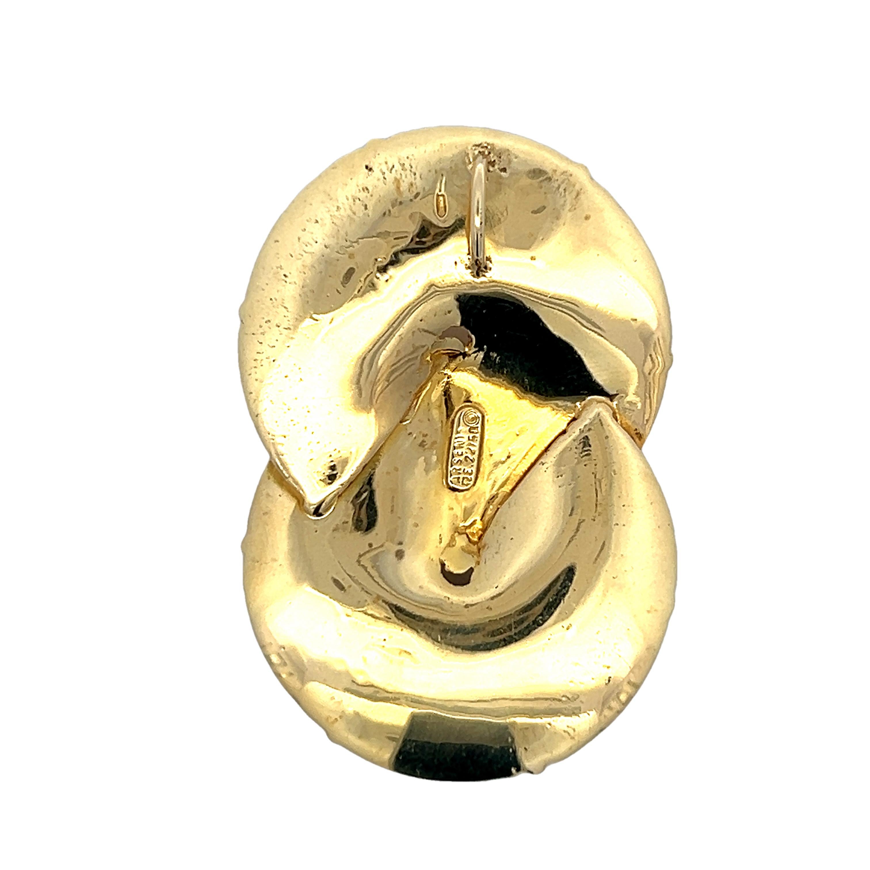 Moderniste Pendentif double tourbillon vintage Ilias Lalaounis en or jaune 18 carats - Circa 1970s en vente