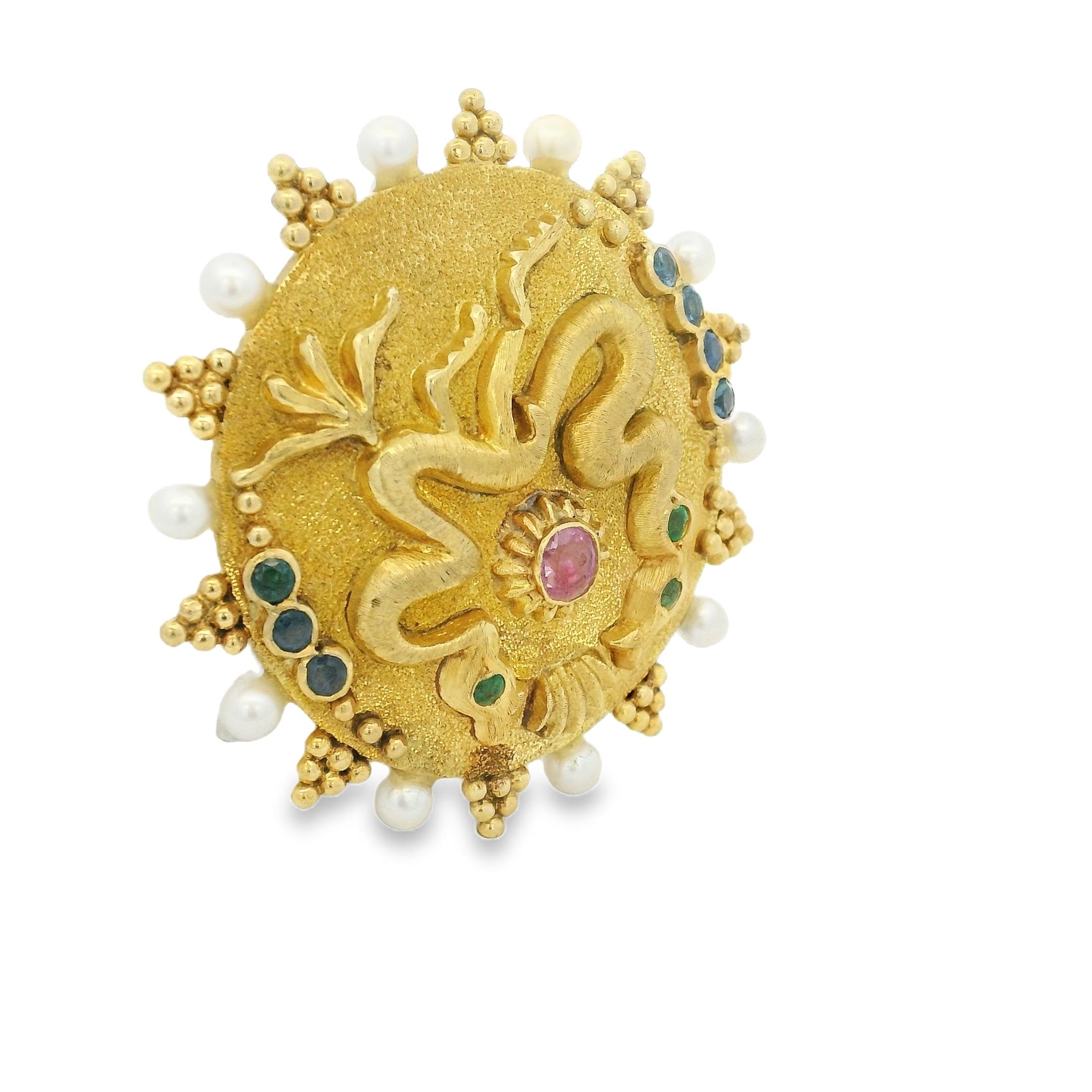 Vintage Ilias Lalaounis  Multi Gem Gold Brooch For Sale 2