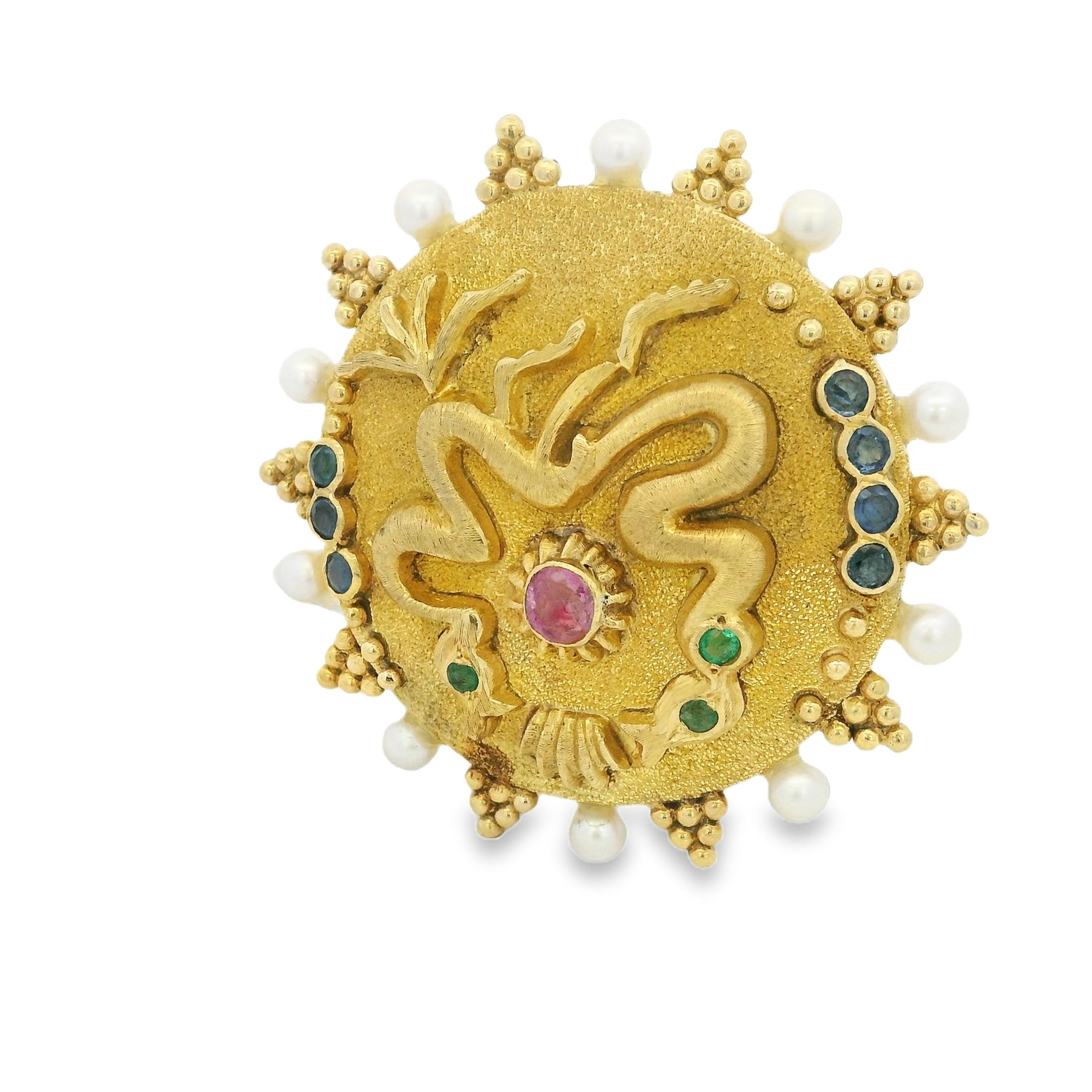 Vintage Ilias Lalaounis  Multi Gem Gold Brooch For Sale 3