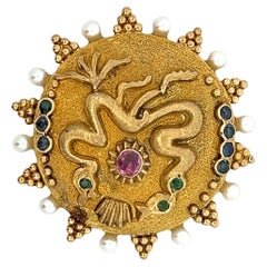 Vintage Ilias Lalaounis  Multi Gem Gold Brooch
