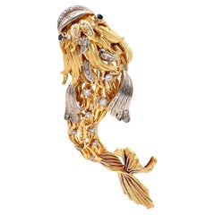 Vintage Ilias Lalaounis Sapphire Diamond 18K Yellow White Gold Koi Fish Brooch