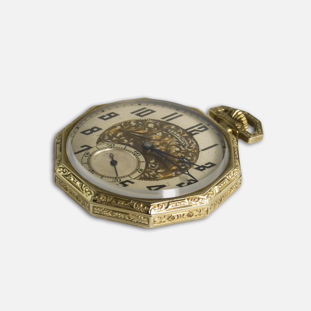 Montre de poche vintage en or de l'Illinois en vente 1