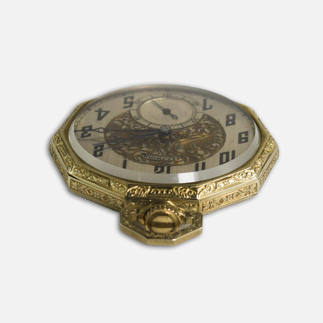 Montre de poche vintage en or de l'Illinois en vente 2