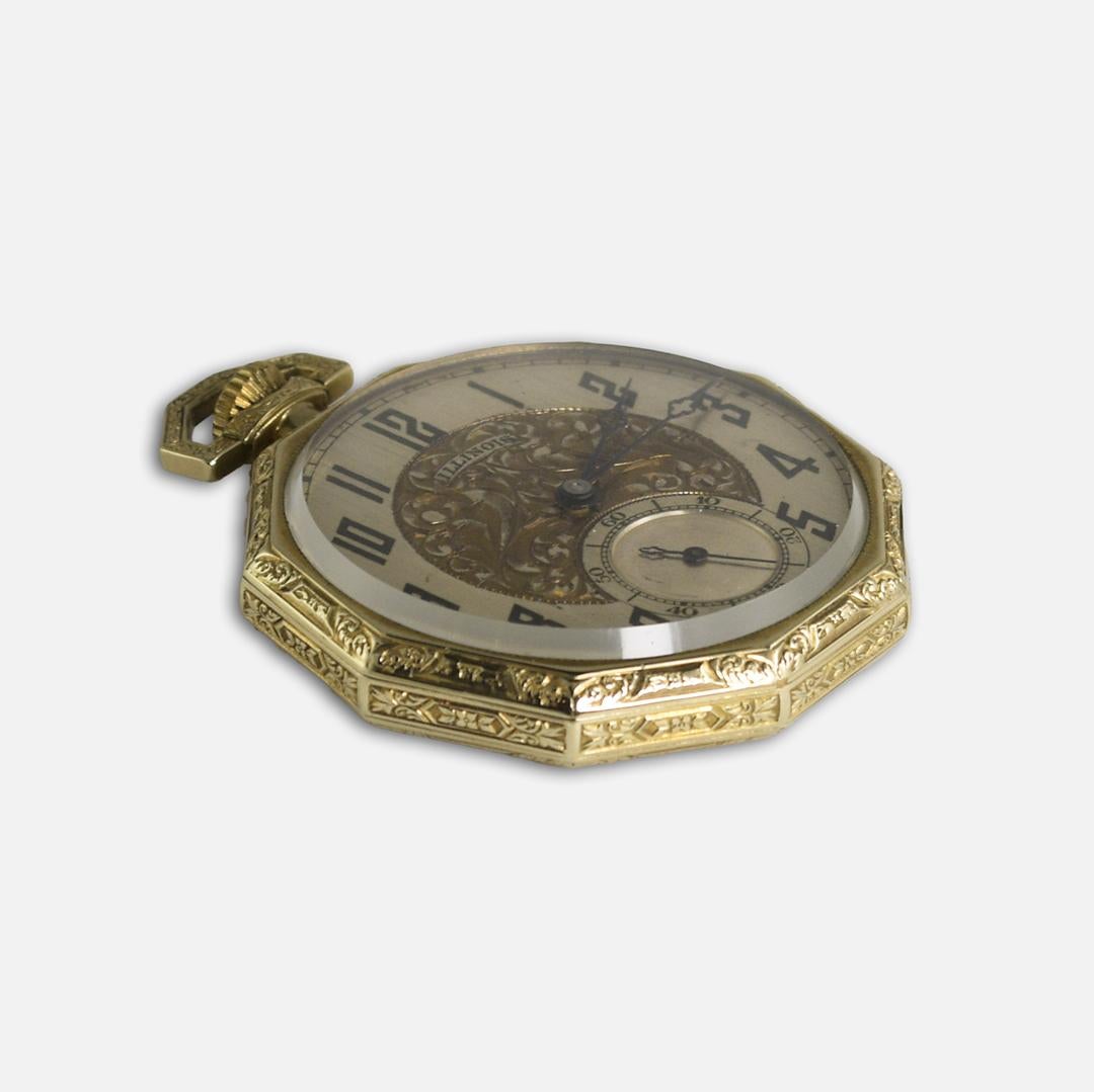 Montre de poche vintage en or de l'Illinois en vente 4