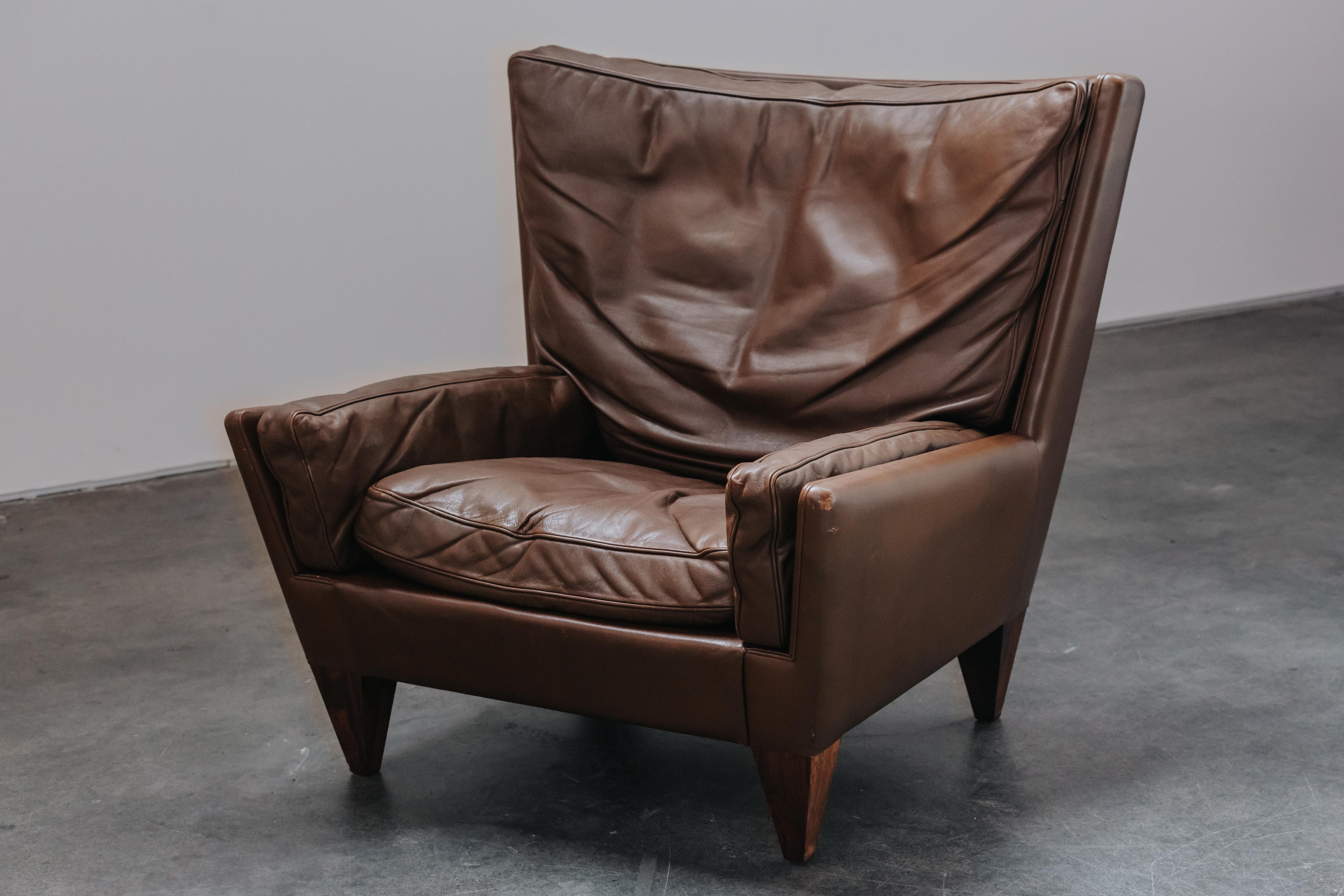Leather Vintage Illum Wikkelso V11 Chair From Denmark, 1960s For Sale