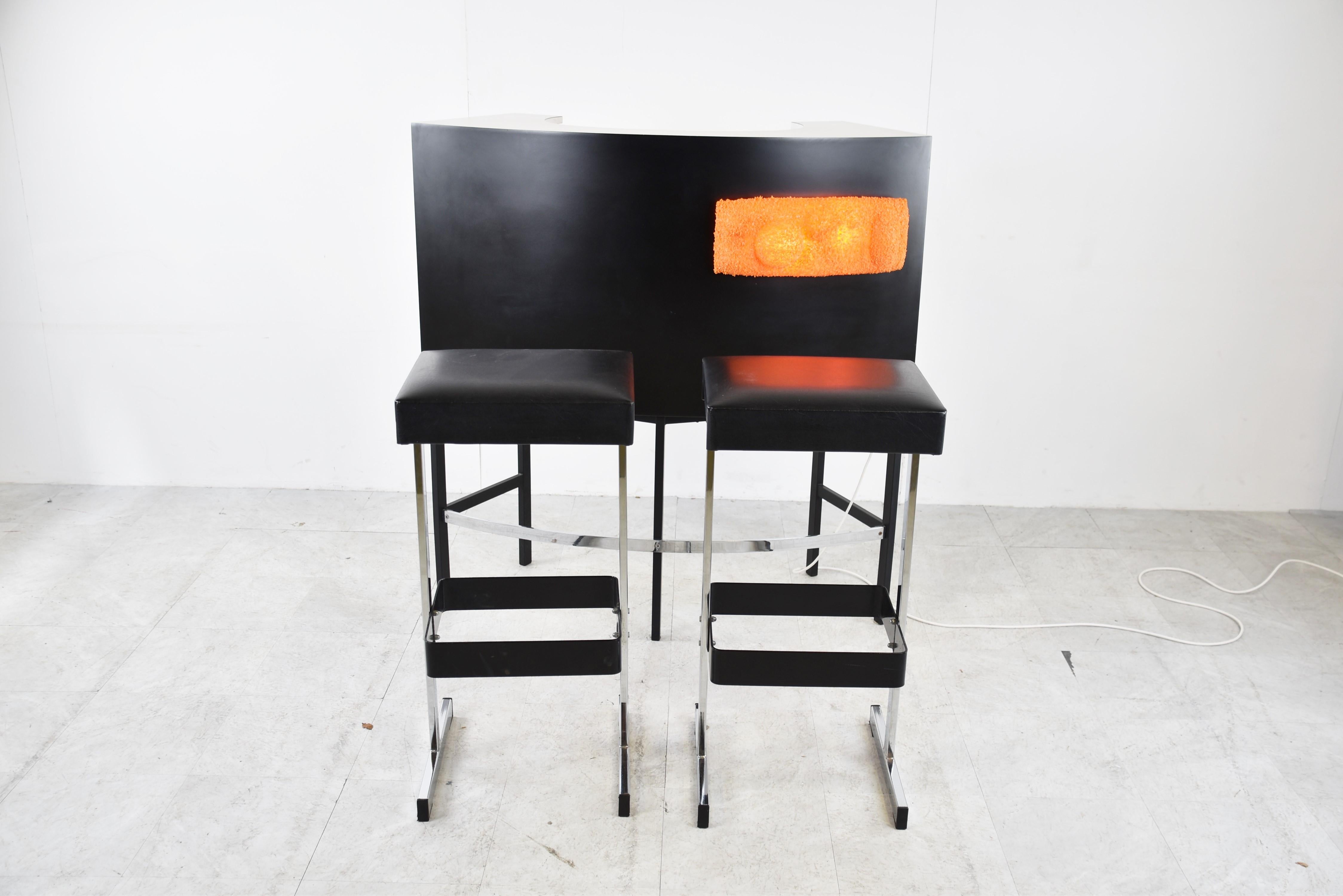 Belgian Vintage Illuminated Bar with Stools, 1970s For Sale