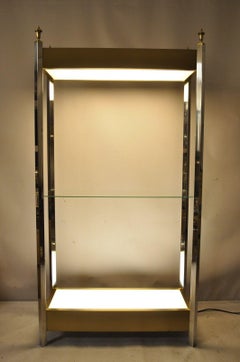 Vintage Illuminated Chrome and Brass Light Up Display Shelf Curio Etagere