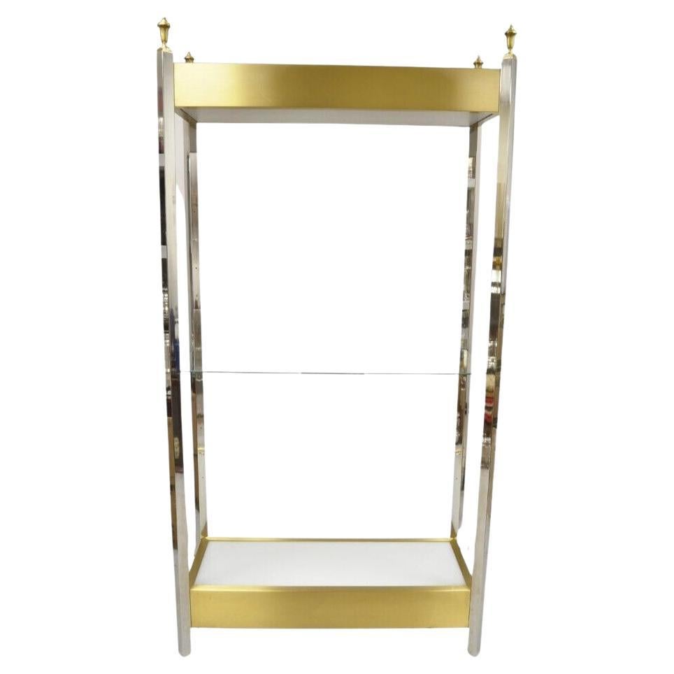 Vintage Illuminated Chrome and Brass Light Up Display Shelf Curio Etagere For Sale