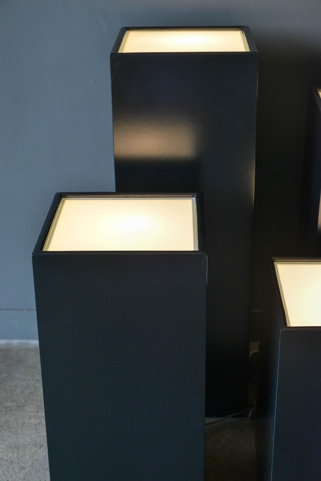 Frosted Vintage Illuminated Display Pedestals by Albright and Zimmerman, ca. 1984 For Sale