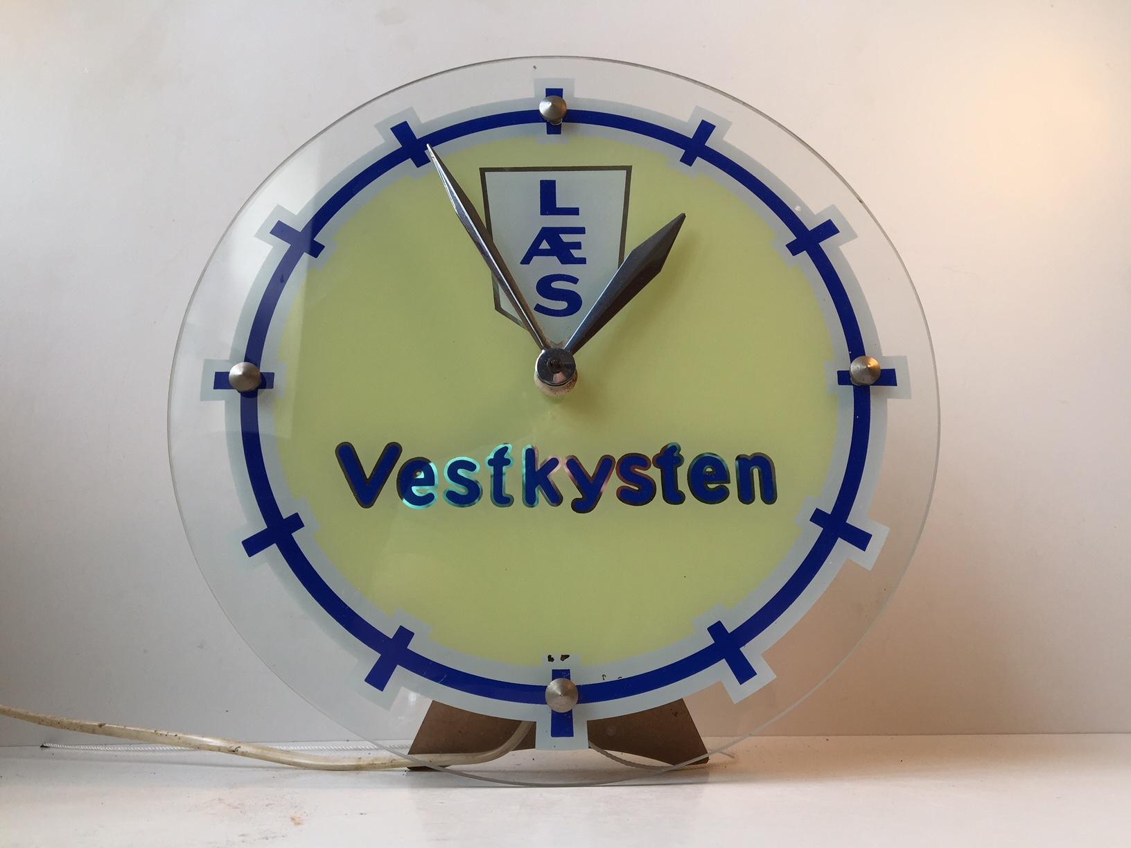 Vintage Illuminated Glass Clock from Halux, Germany, 1950s In Good Condition For Sale In Esbjerg, DK