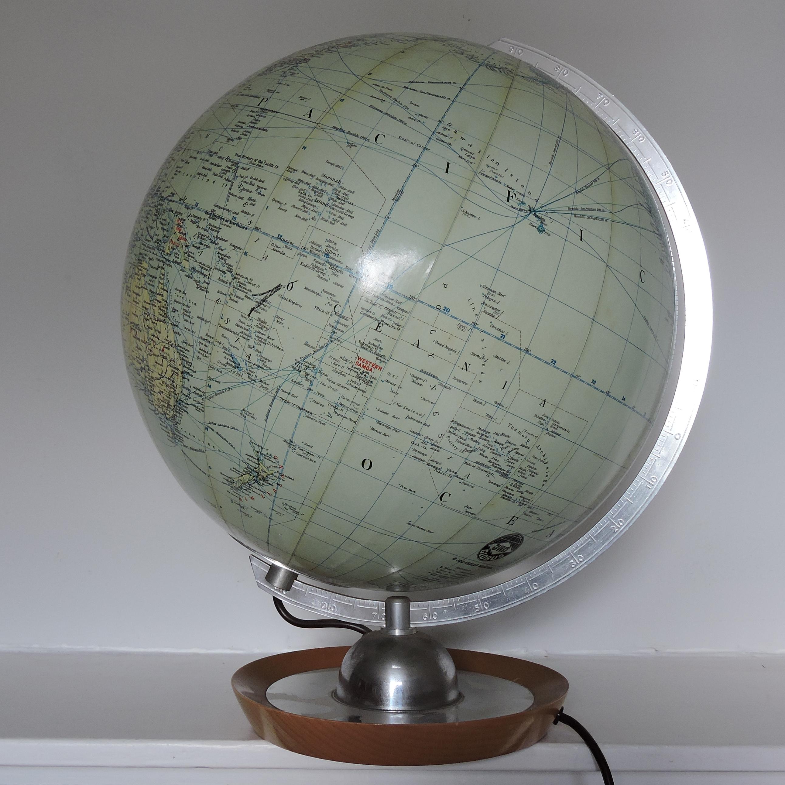 German Vintage Illuminated Globe from JRO Globus, 1963