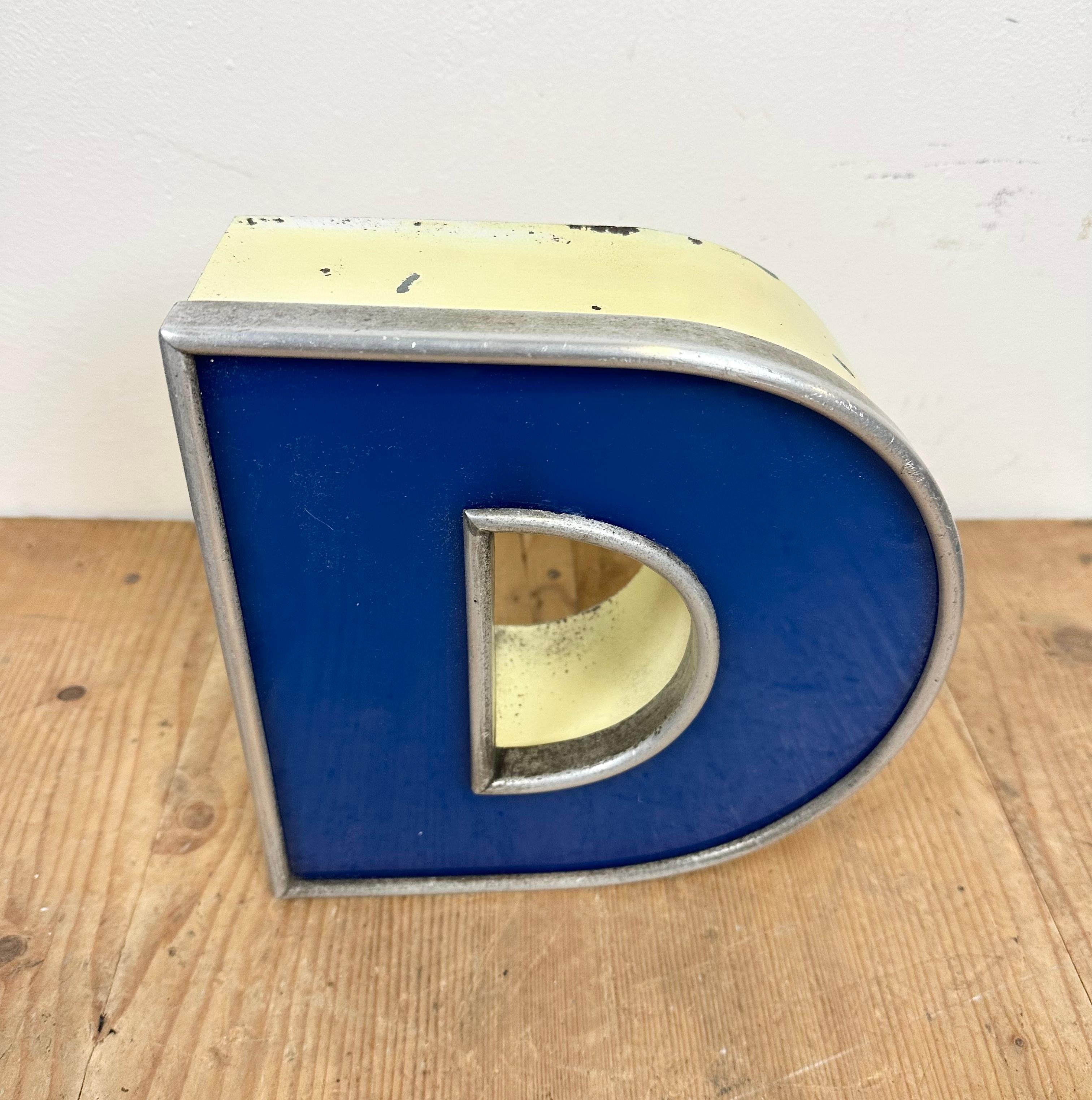 Iron Vintage Illuminated Letter D, 1970s
