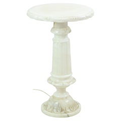 Vintage Illuminated Side Table Column Pillar Lamp Alabaster Natural Stone