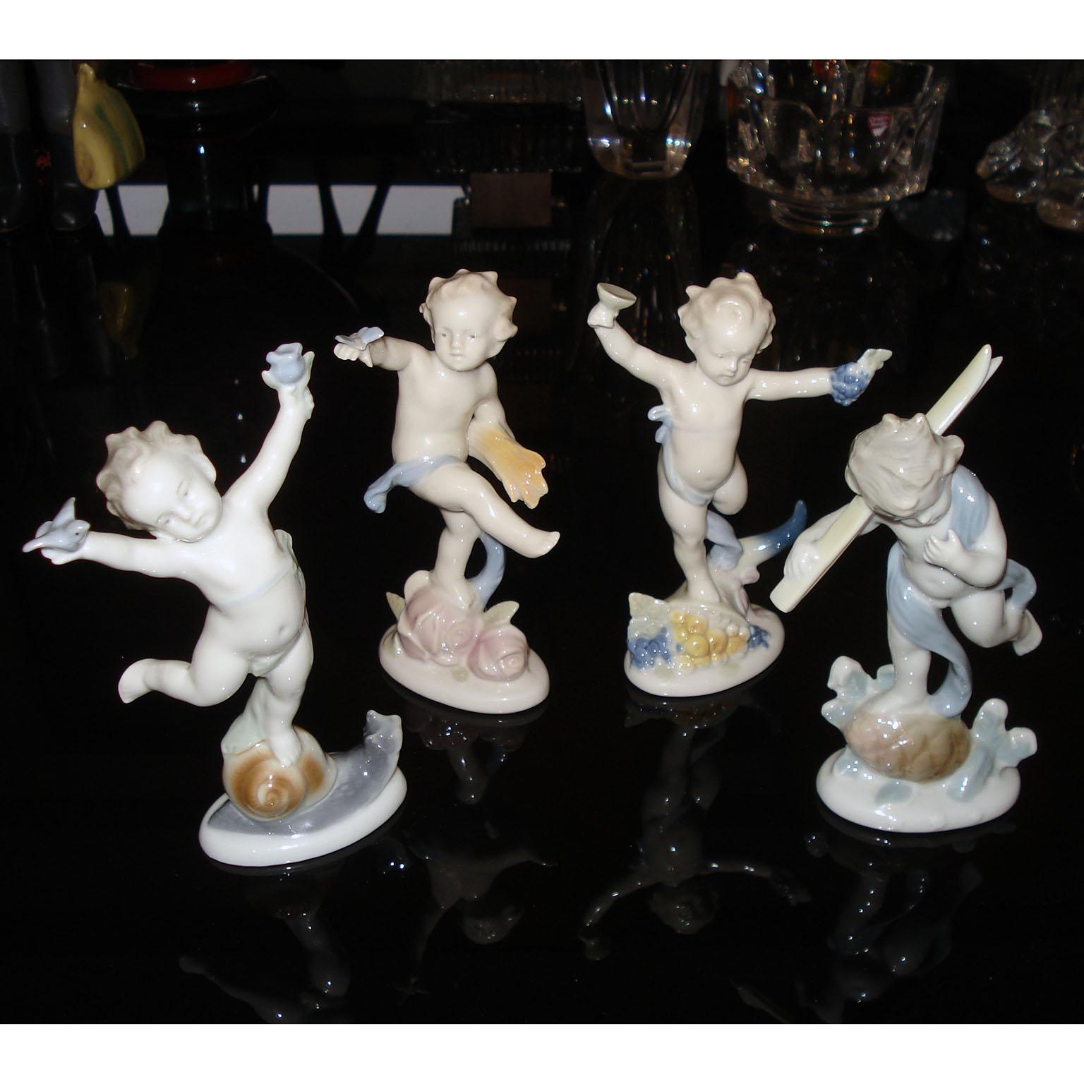 Metzler & Ortloff, Ilmenau - Porcelain figurines: the four seasons
Four putti figurines depicting the Four Seasons, German porcelain. Each marked under the bottom. 
Made of high quality porcelain, with great attention to detail
Height circa 14 cm