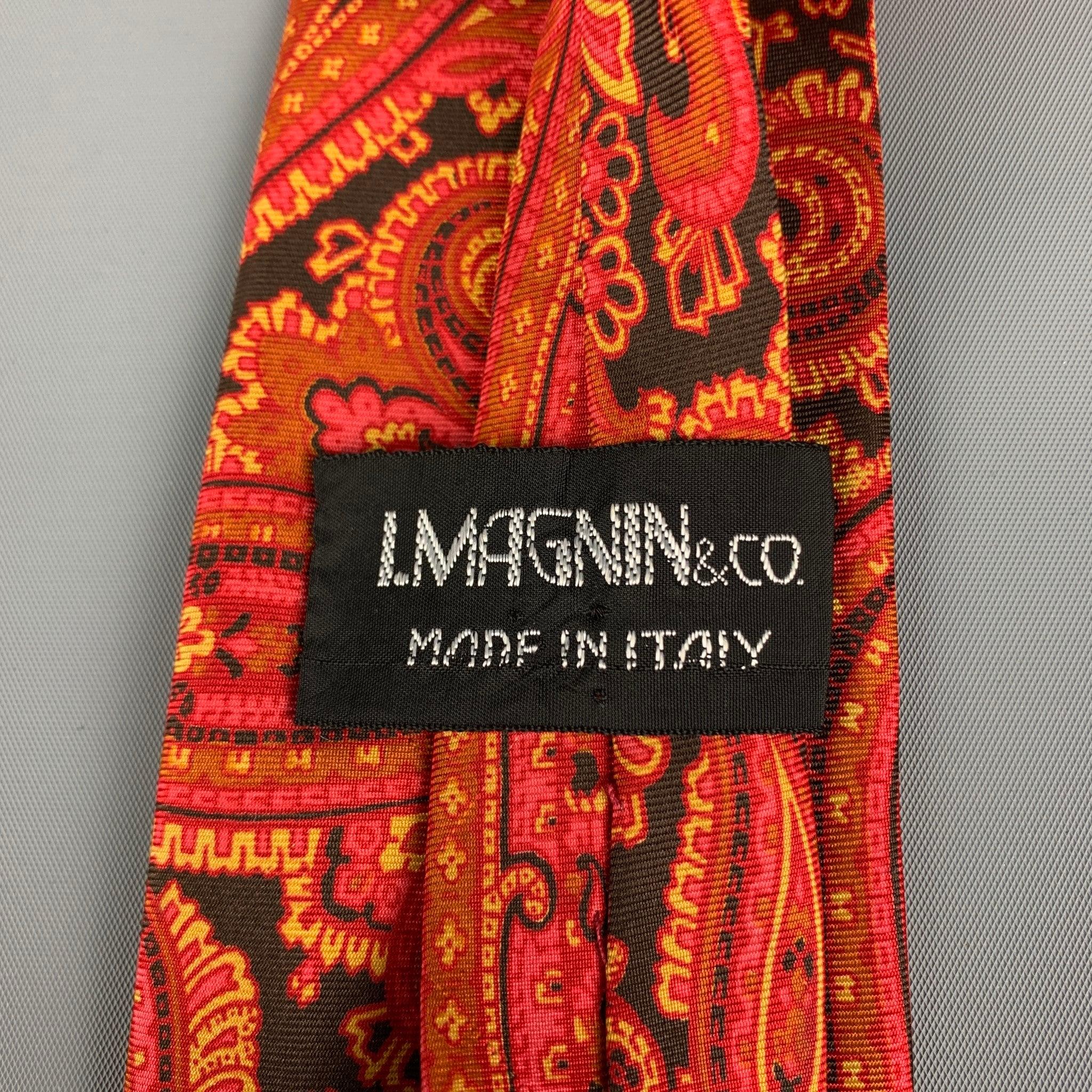 Vintage I.MAGNIN Orange Paisley Silk Tie In Good Condition In San Francisco, CA