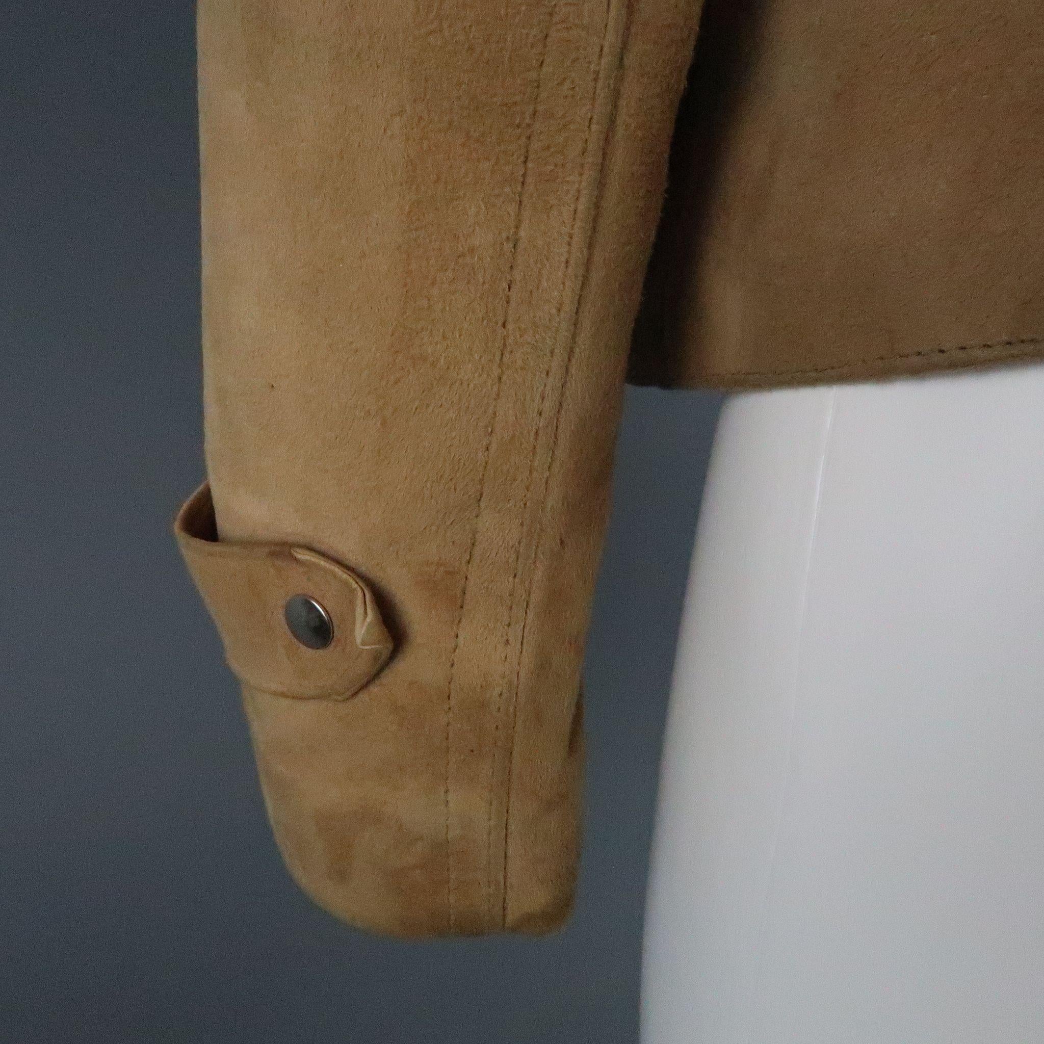 Women's Vintage I.MAGNIN Size 12 Tan Studded Suede Cropped Snap Jacket For Sale