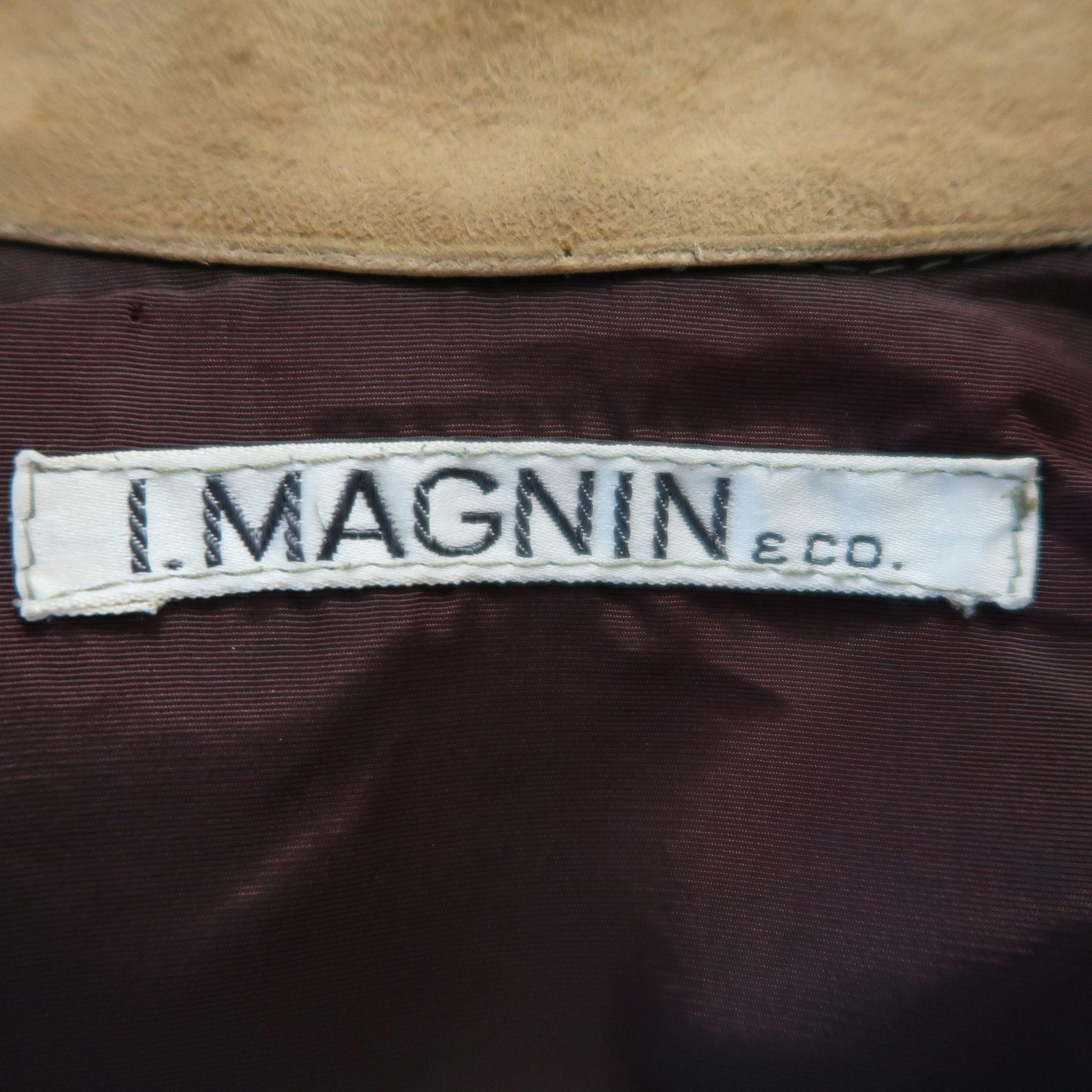 Vintage I.MAGNIN Size 12 Tan Studded Suede Cropped Snap Jacket For Sale 1