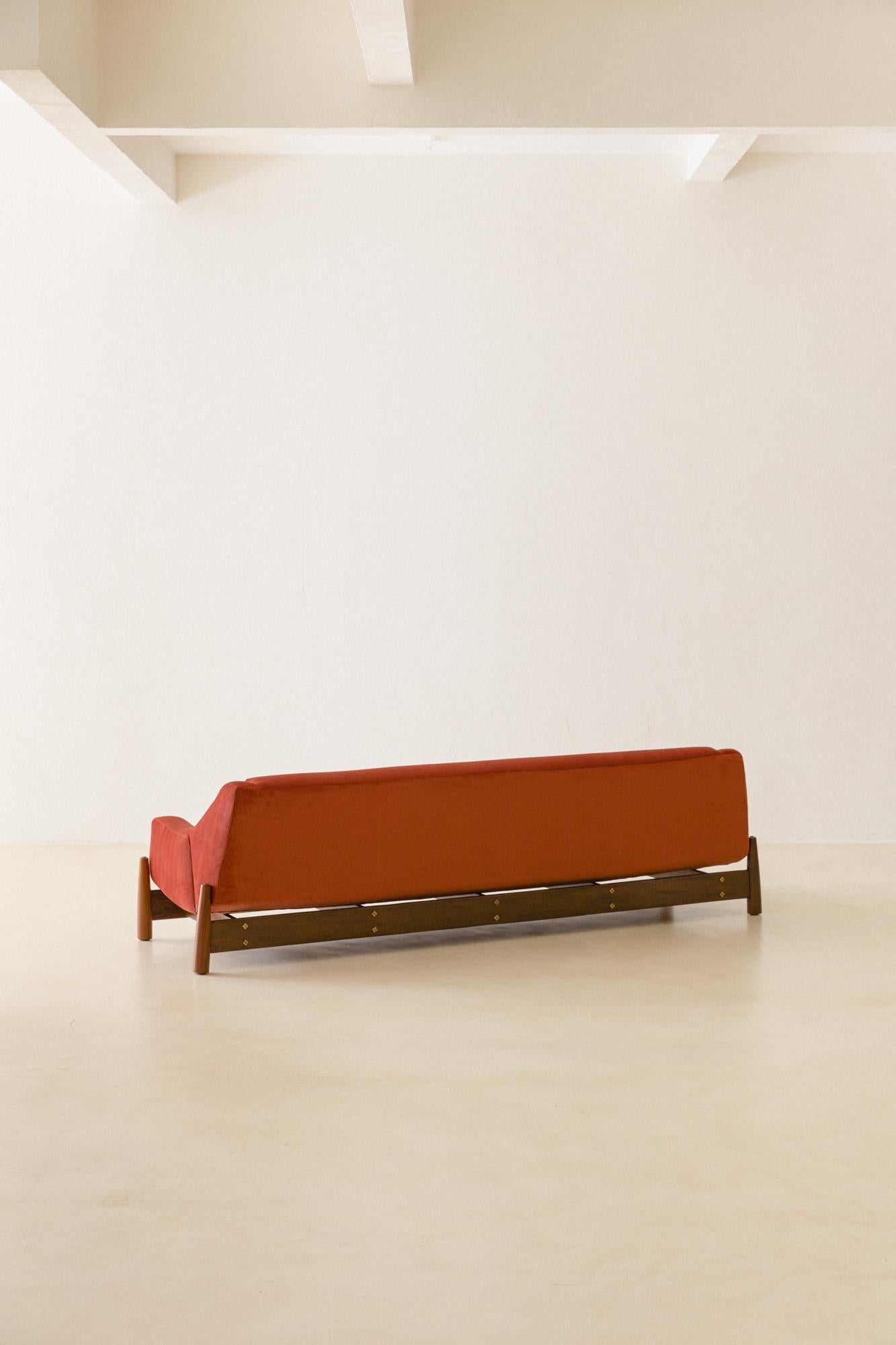 Velvet Vintage Imbuia Sofa by Móveis Cimo, 1960s, Brazilian Midcentury For Sale
