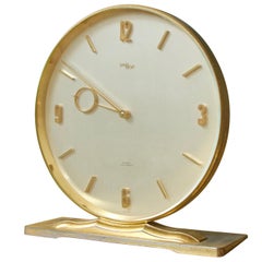 Vintage Imhof for Saks Fifth Avenue Circular Brass Desk Clock Switzerland, 1960s