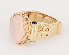 Vintage Imitation Coral and Amethyst Ring in 14K Yellow Gold.