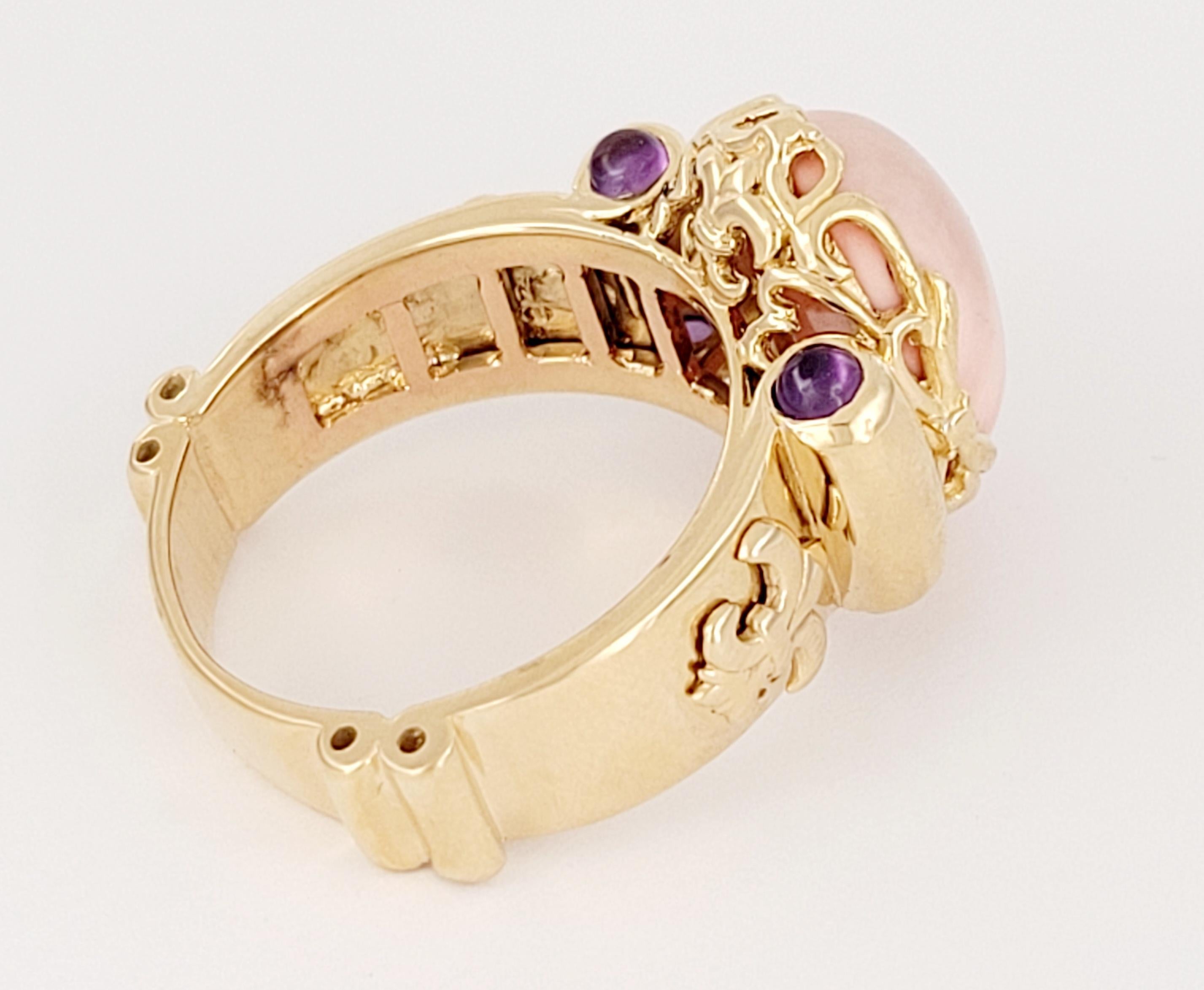 Vintage Imitation Koralle und Amethyst Ring aus 14K Gelbgold. (Rundschliff) im Angebot