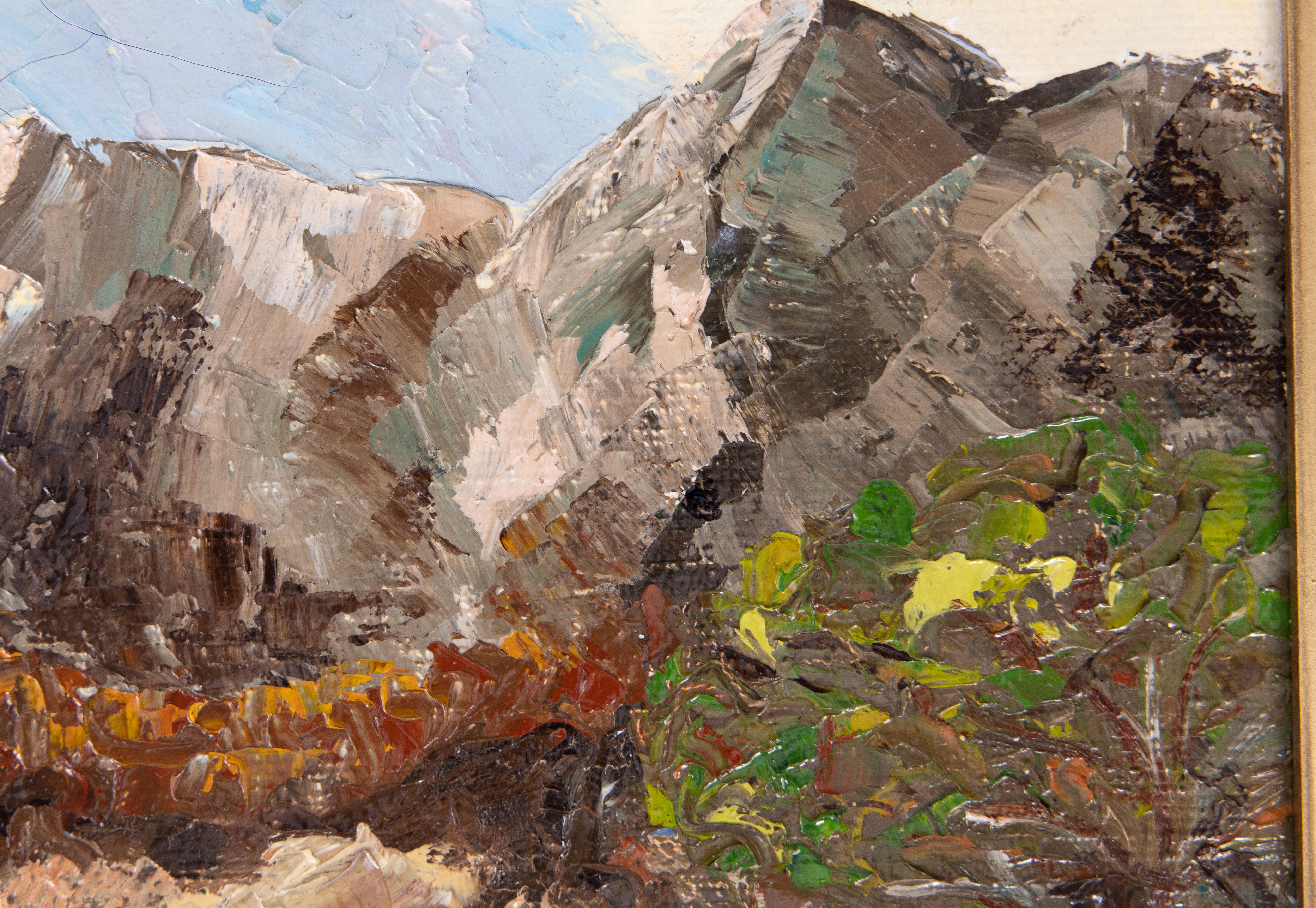 Vintage - Impasto Mountains - Paysage américain du Sud-Ouest - Peinture à l'huile, signée Bon état - En vente à Pearland, TX