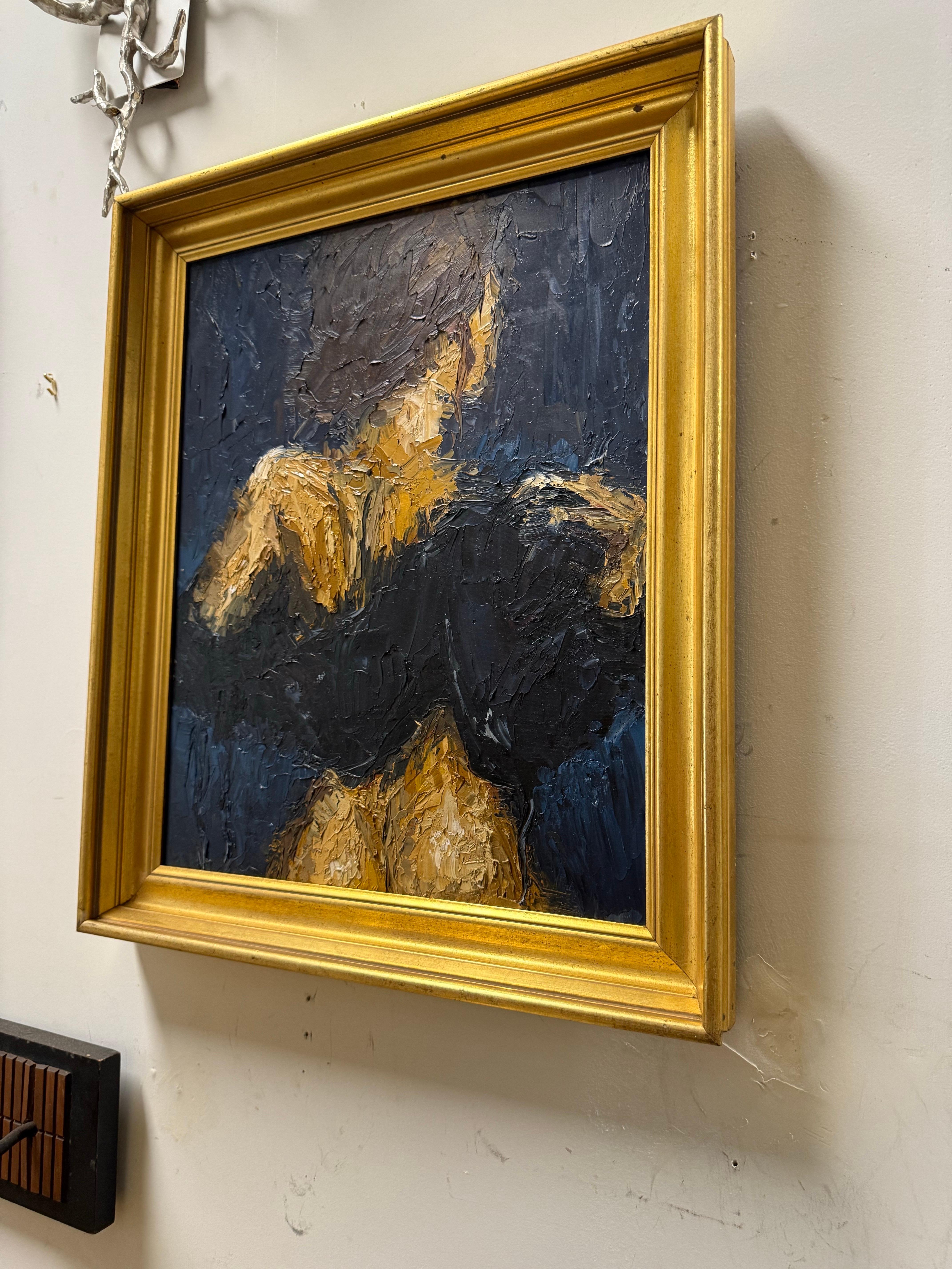Eine atemberaubende fast vollständig nackt gerahmt Öl auf Leinwand.   Ich liebe die stimmungsvollen Farben in diesem Stück und wie toll sie in dem goldenen Rahmen aussehen.  Ich habe es aus dem Nachlass eines örtlichen Künstlers erworben.  Ich weiß