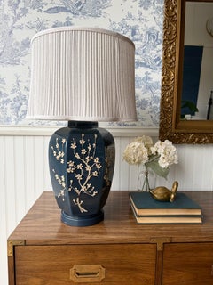 Vintage Impasto Table Lamp with Hand Sculpted Floral Relief and Pleated Shade