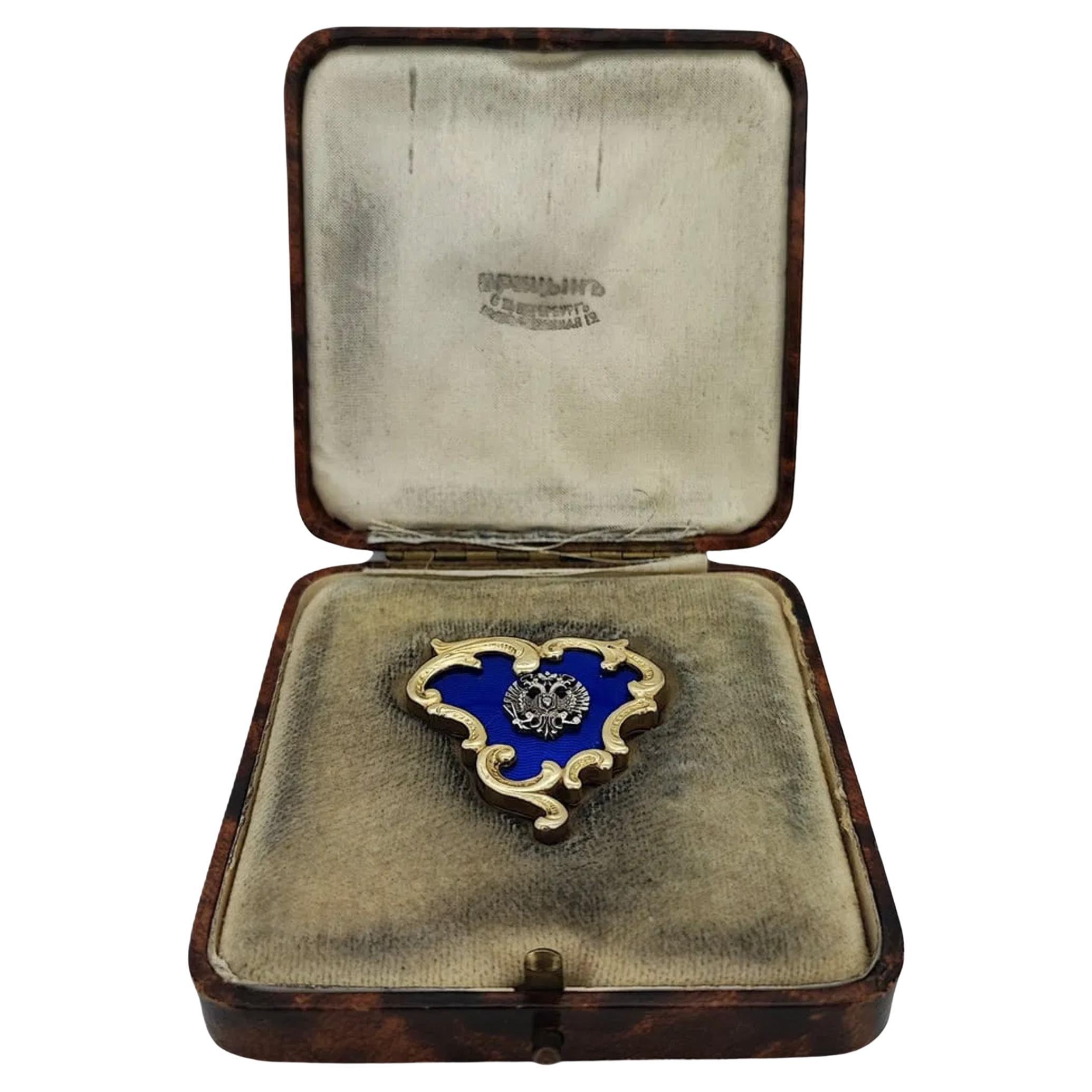 Vintage Imperial Faberge Era Gilded Silver Enamel Old Diamond Brooch