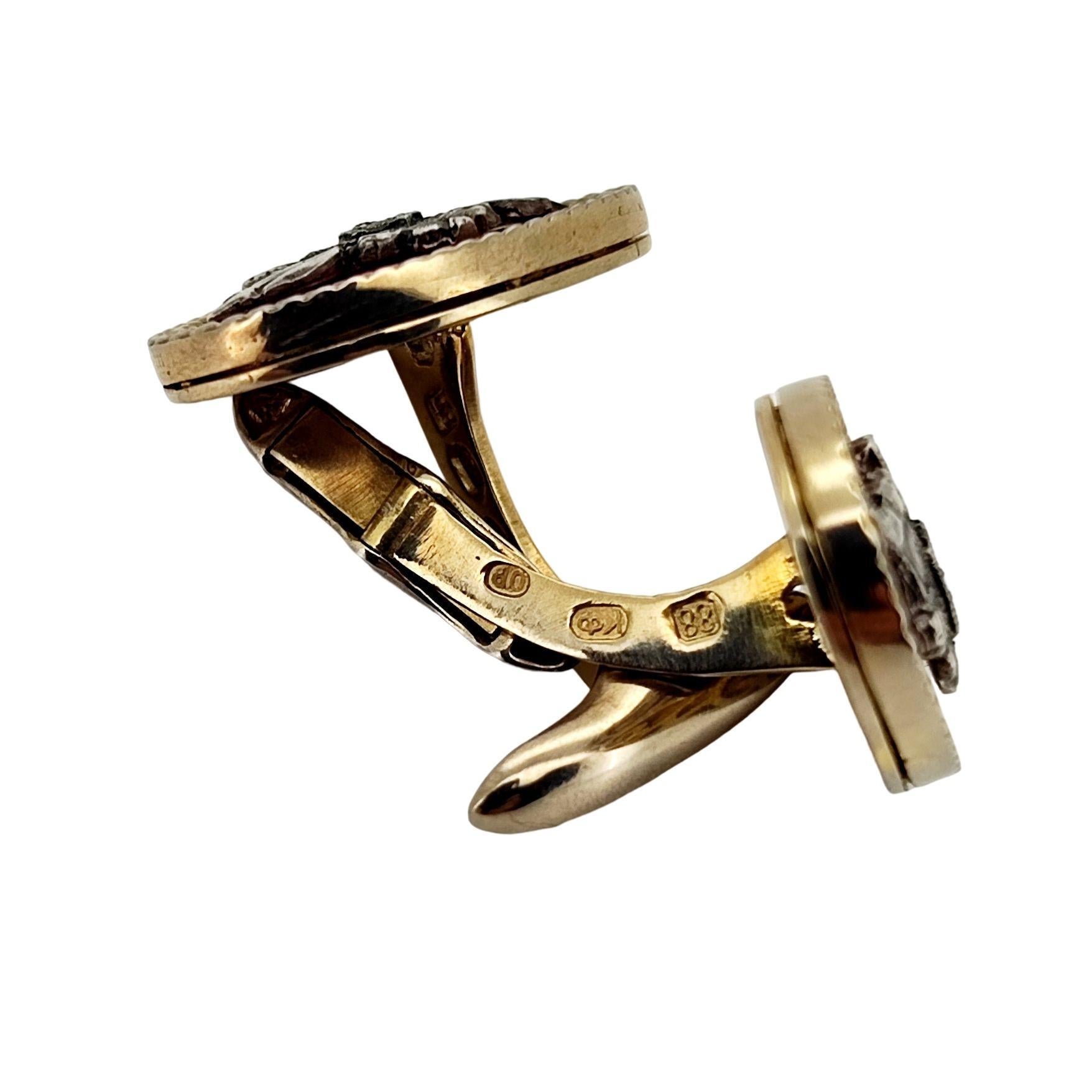 Rose Cut Vintage Imperial Fabergé Era Gilt Sterling Silver Double Headed Eagle Cufflinks