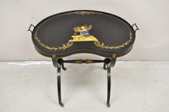 Vintage Imperial Furniture Regency Schwarzer handbemalter Curule Kidney Beistelltisch, Vintage
